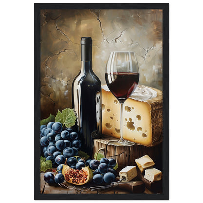 Affiche Vin et Fromage ( 30x45-cm-Bois-noir)