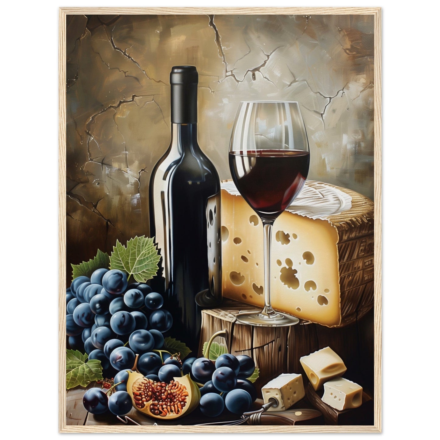 Affiche Vin et Fromage ( 60x80-cm-Bois-clair)