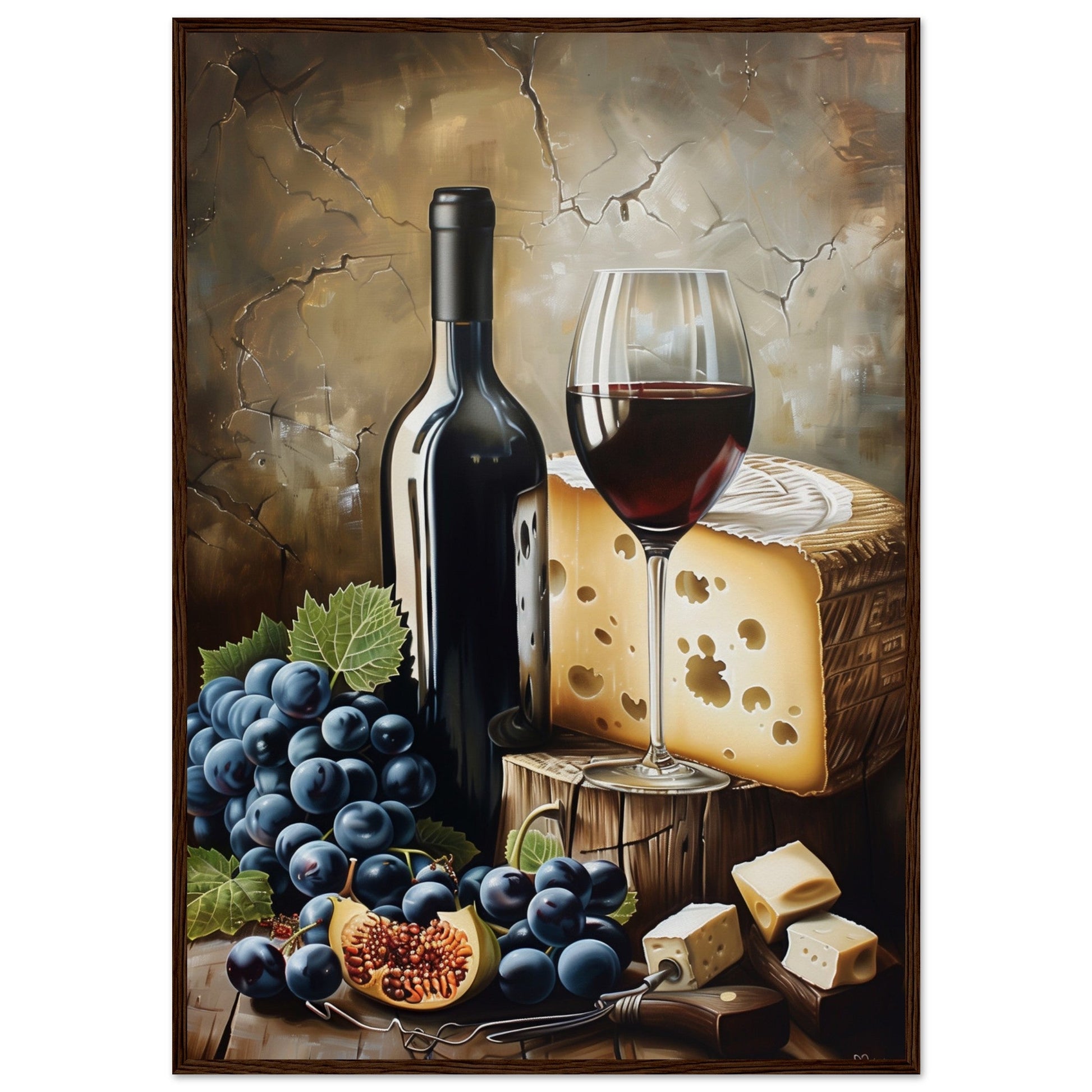 Affiche Vin et Fromage ( 70x100-cm-Bois-foncé)