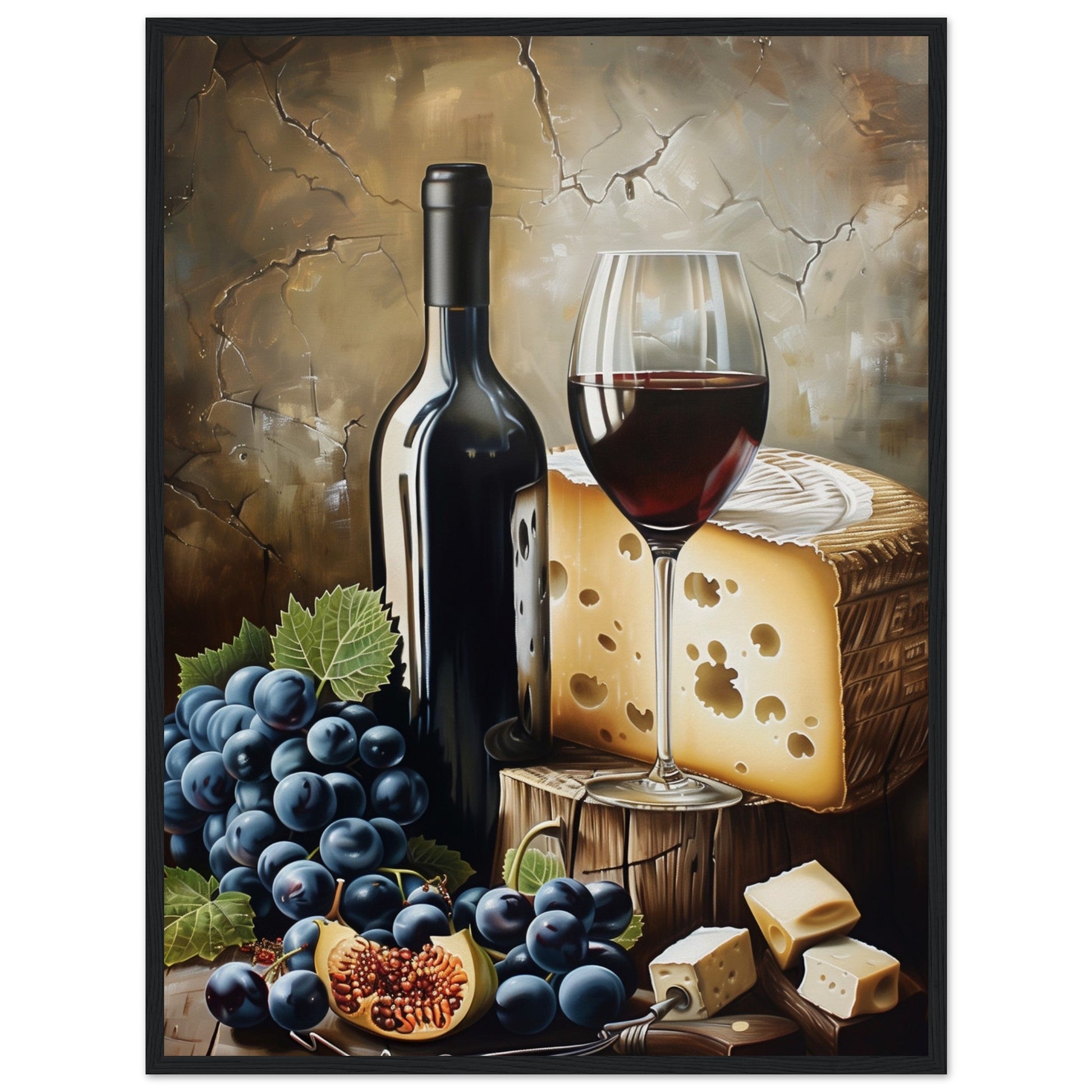 Affiche Vin et Fromage ( 60x80-cm-Bois-noir)