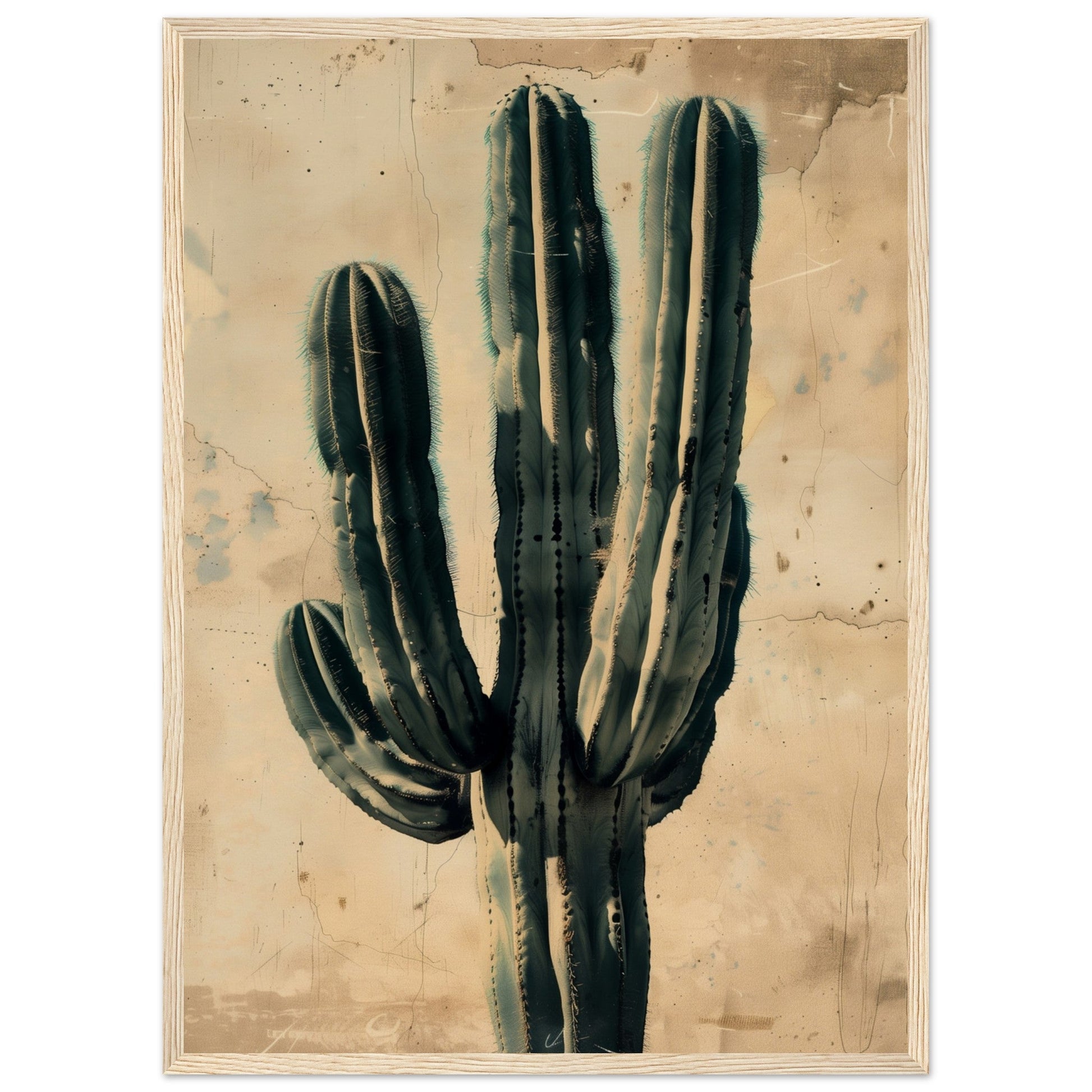 Affiche Vintage Cactus ( 50x70-cm-Bois-clair)