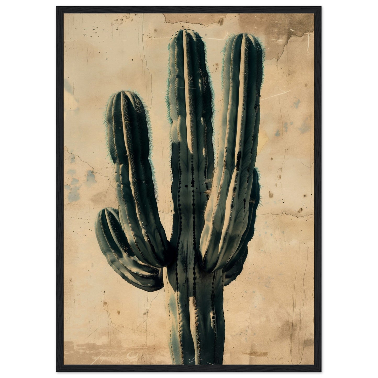 Affiche Vintage Cactus ( 50x70-cm-Bois-noir)