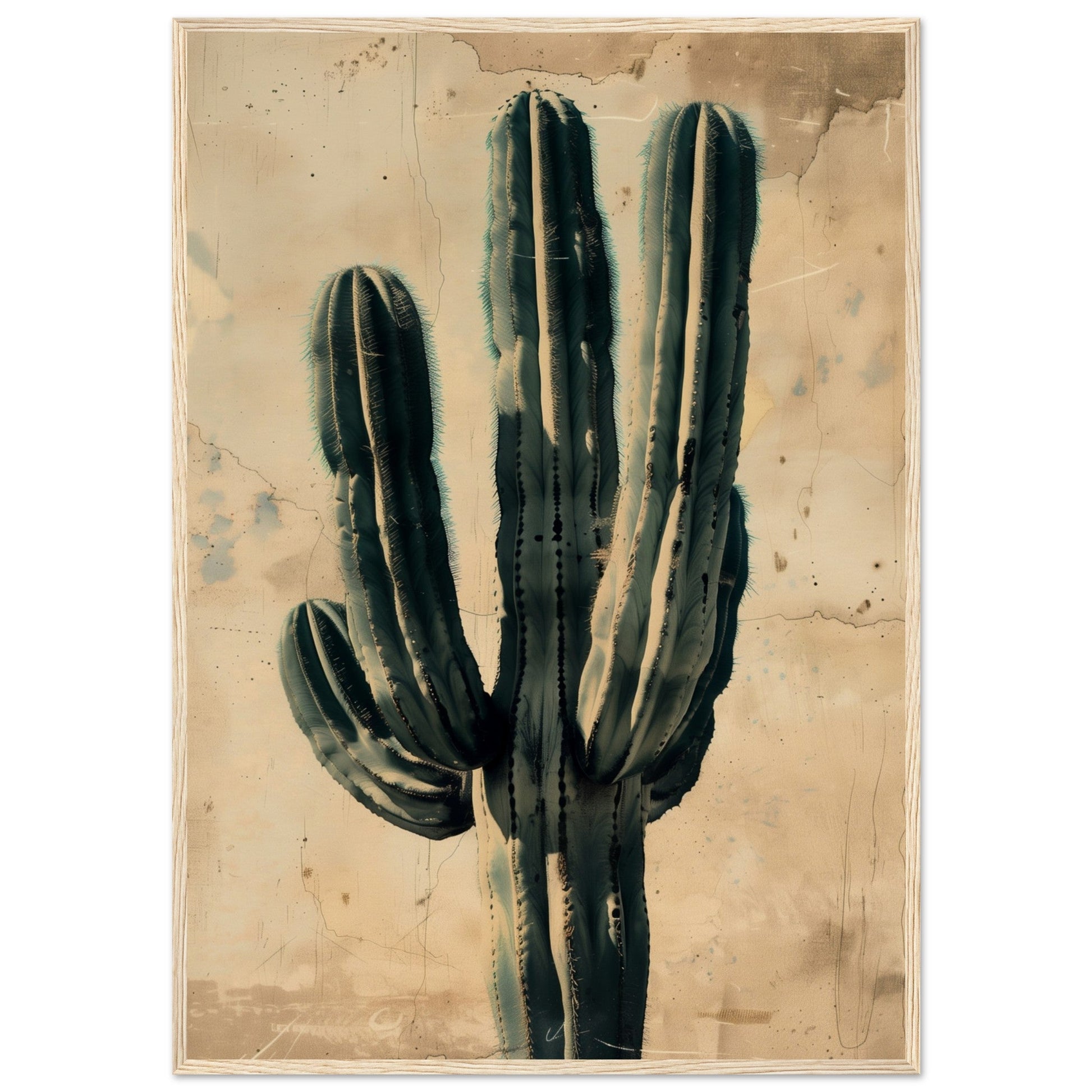 Affiche Vintage Cactus ( 70x100-cm-Bois-clair)