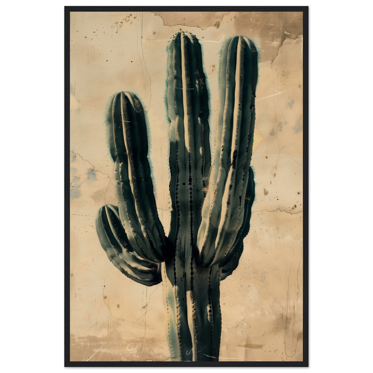 Affiche Vintage Cactus ( 60x90-cm-Bois-noir)