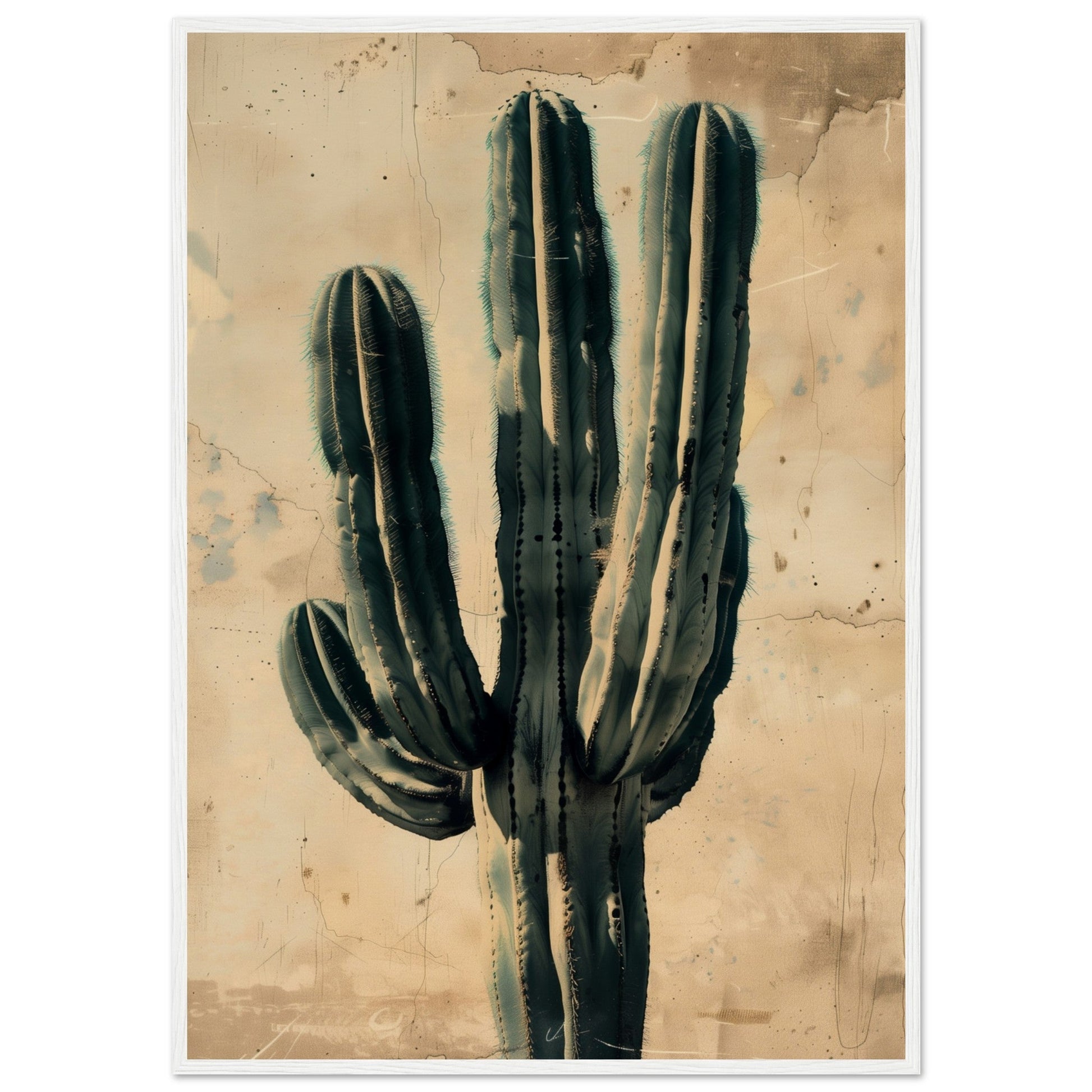 Affiche Vintage Cactus ( 70x100-cm-Bois-blanc)