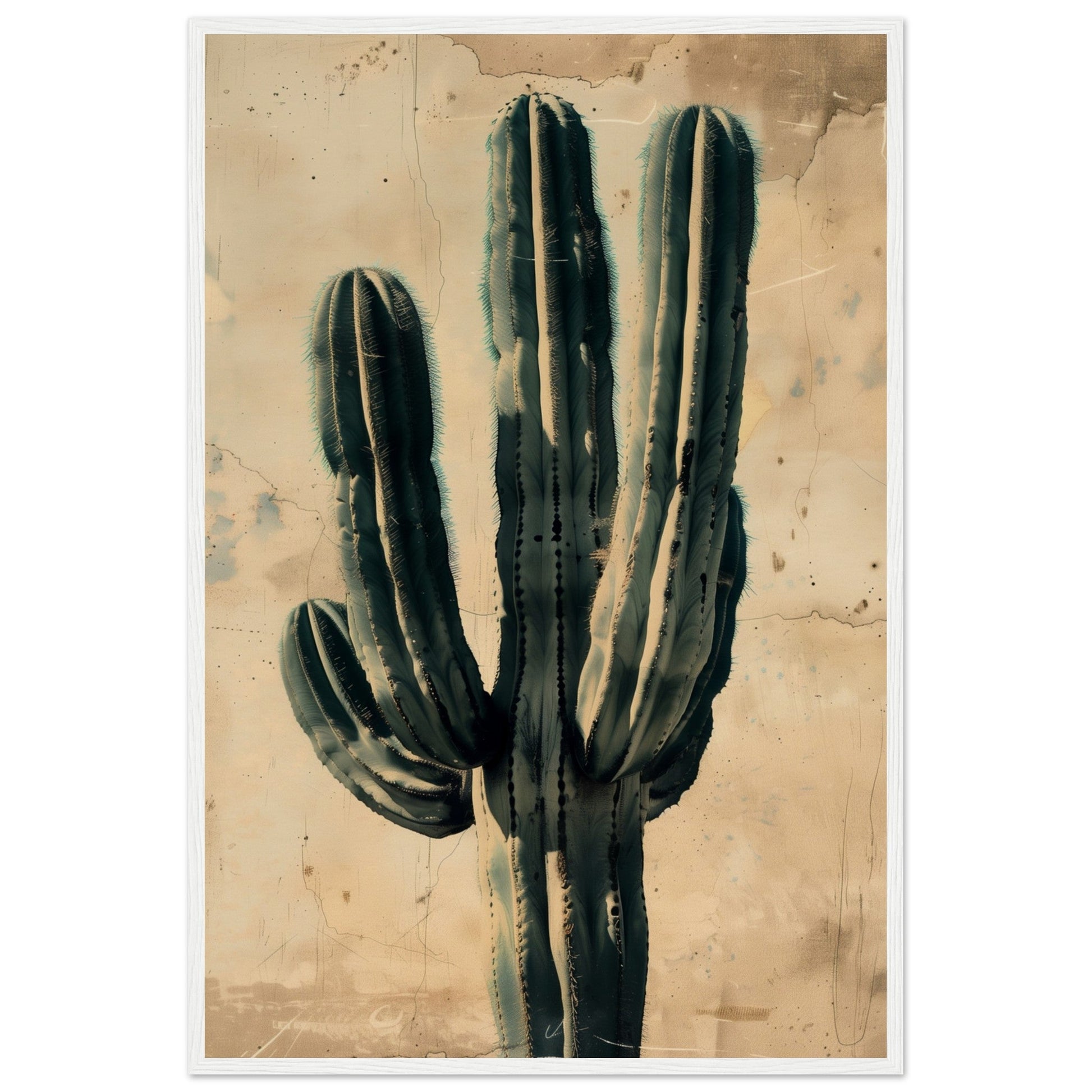 Affiche Vintage Cactus ( 60x90-cm-Bois-blanc)