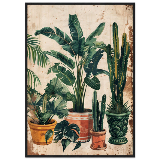 Affiche Vintage Plante ( 70x100-cm-Bois-noir)