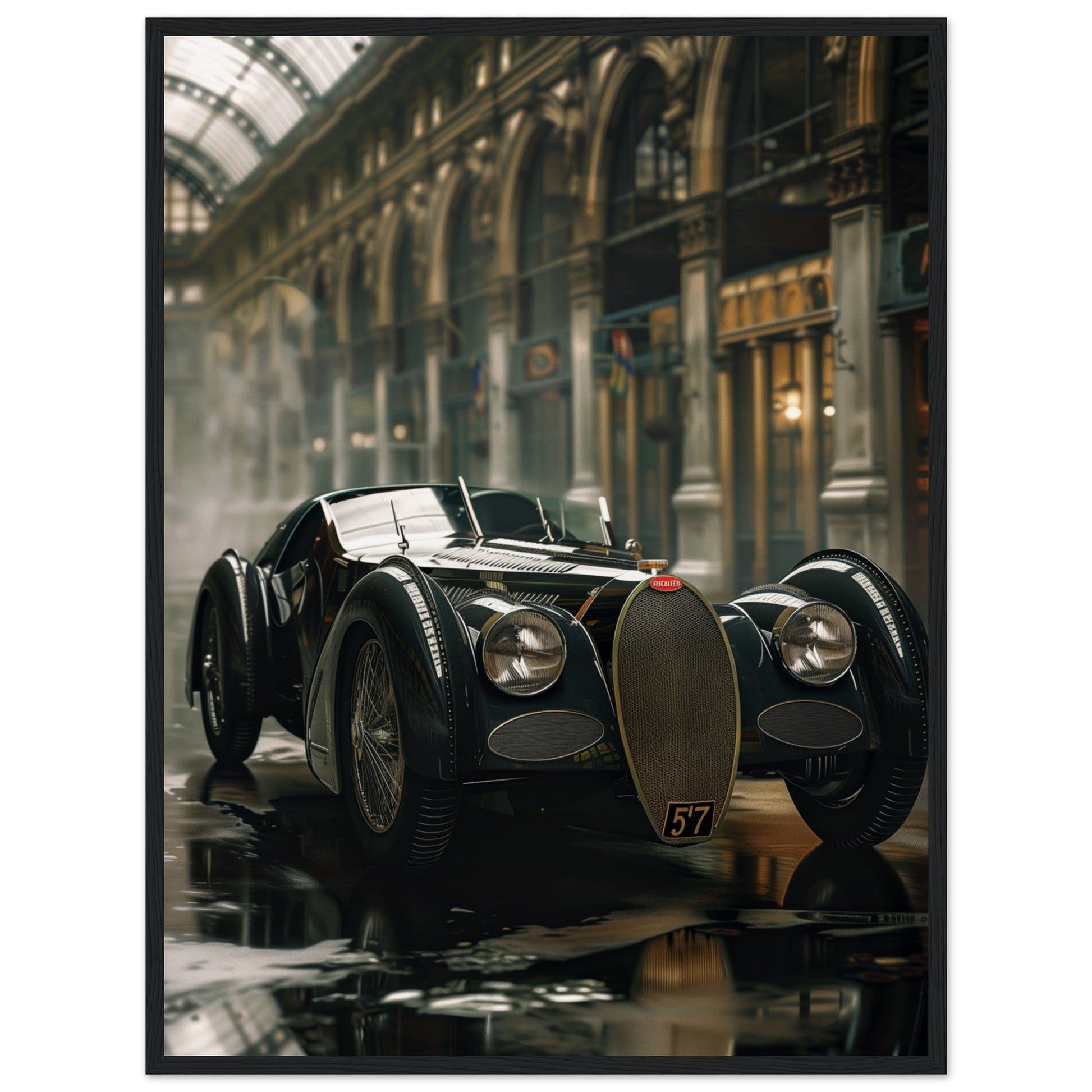 Affiche Voiture Ancienne ( 60x80-cm-Bois-noir)