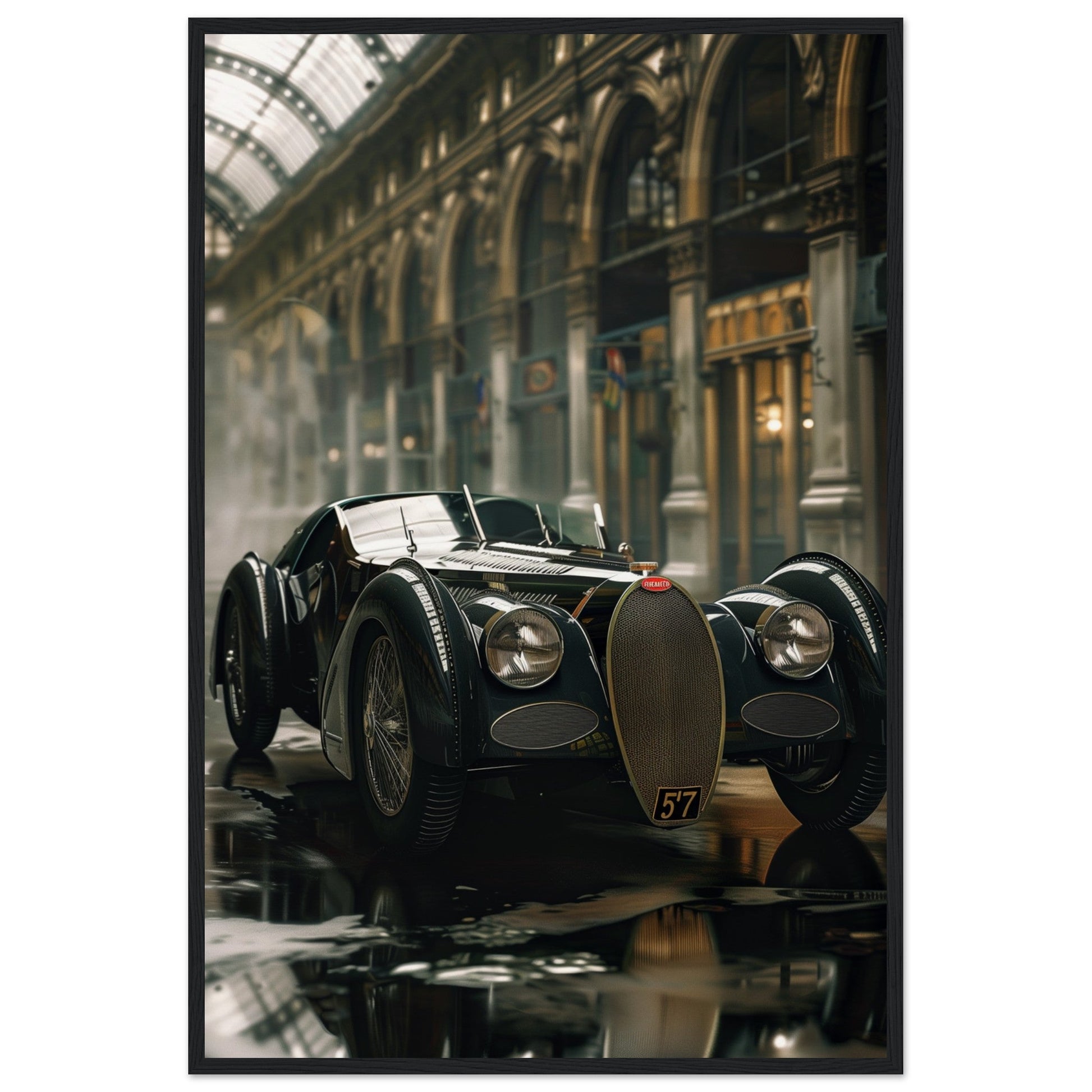 Affiche Voiture Ancienne ( 60x90-cm-Bois-noir)