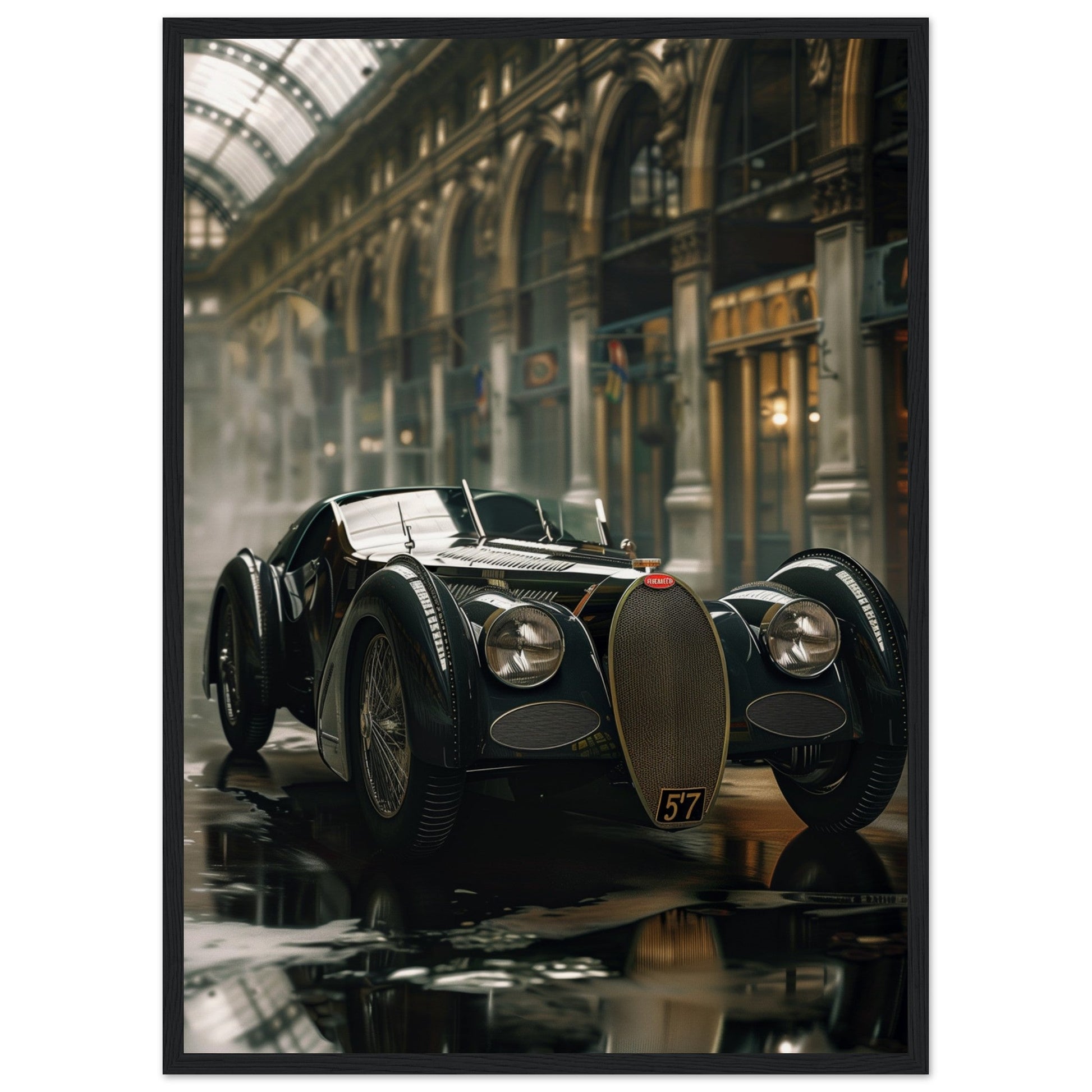 Affiche Voiture Ancienne ( 50x70-cm-Bois-noir)