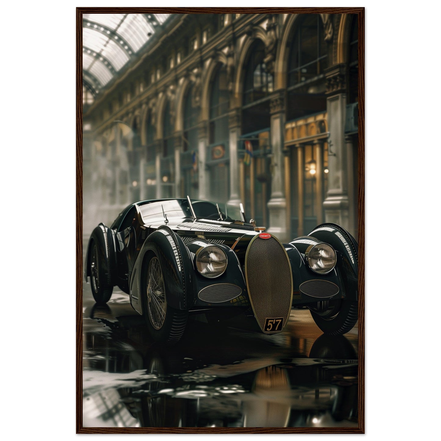 Affiche Voiture Ancienne ( 60x90-cm-Bois-foncé)