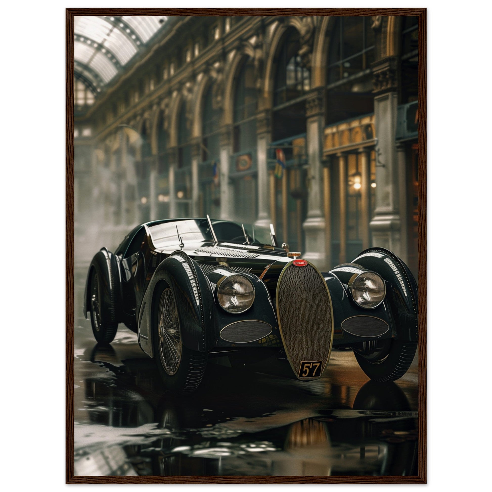 Affiche Voiture Ancienne ( 60x80-cm-Bois-foncé)