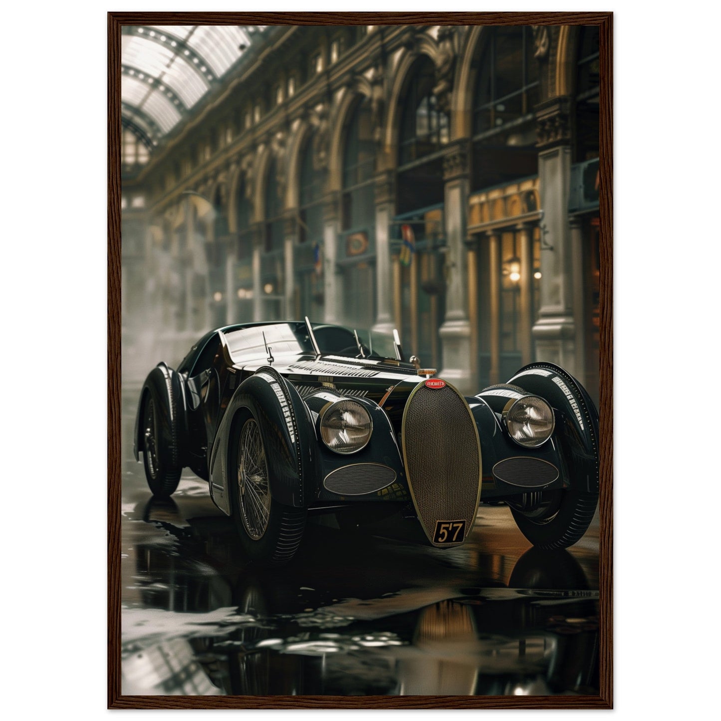 Affiche Voiture Ancienne ( 50x70-cm-Bois-foncé)