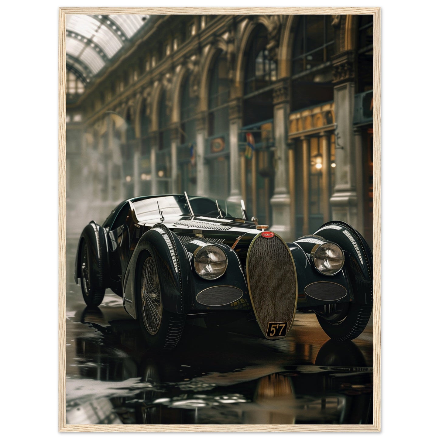 Affiche Voiture Ancienne ( 60x80-cm-Bois-clair)