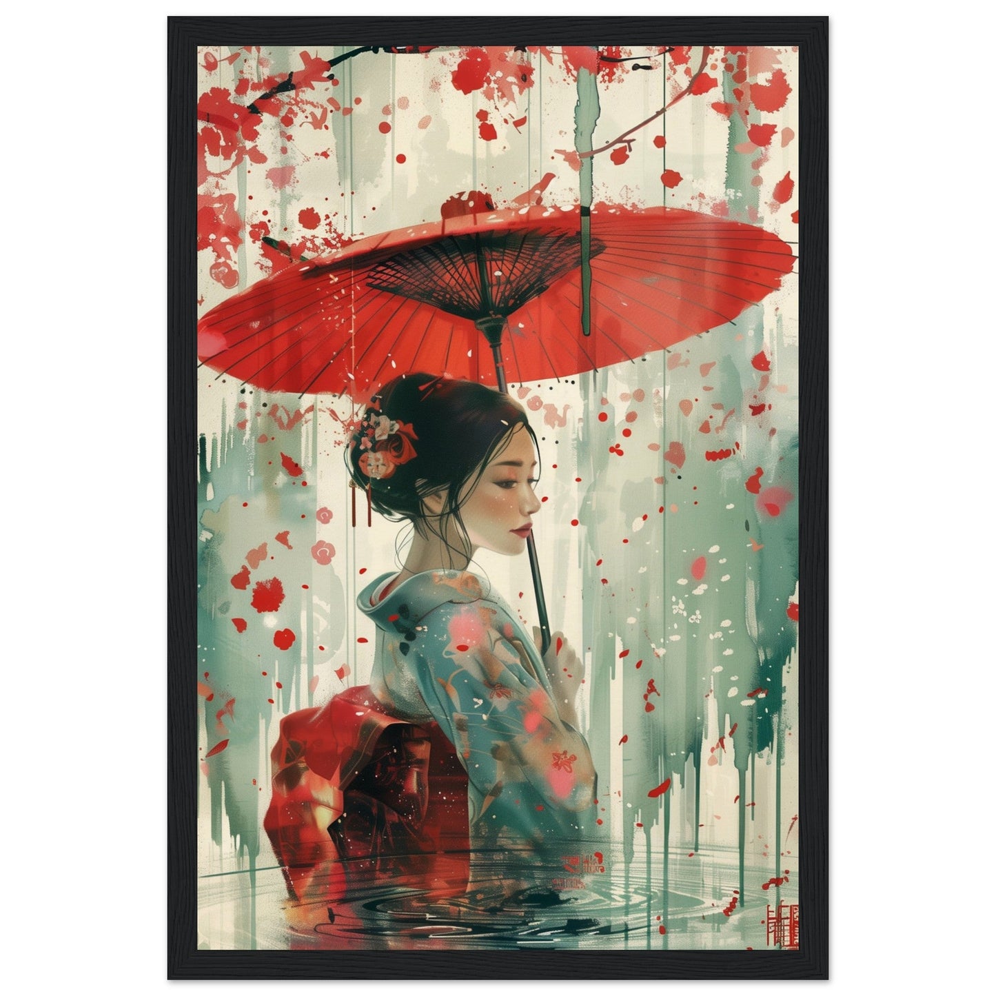 Affiche d'Art Japonais ( 30x45-cm-Bois-noir)