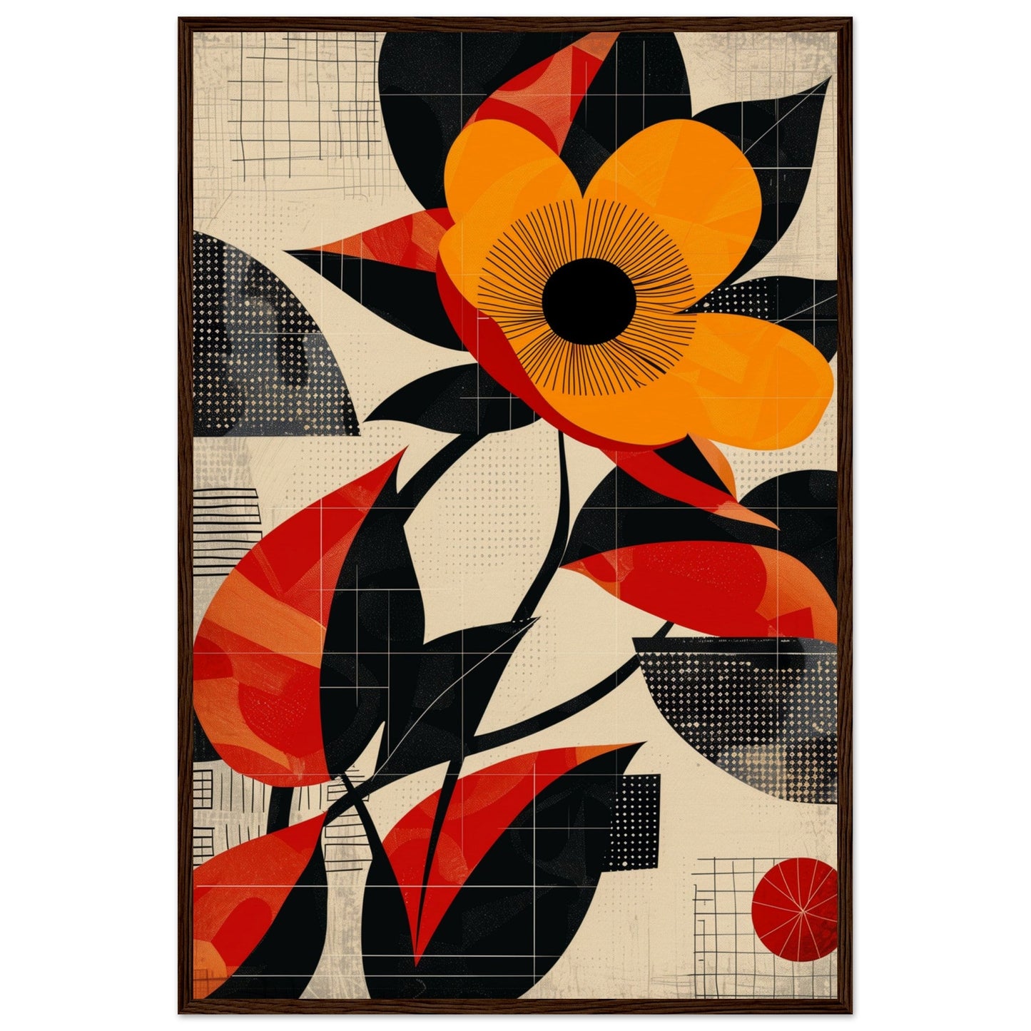 Poster Abstrait Fleur ( 60x90-cm-Bois-foncé)