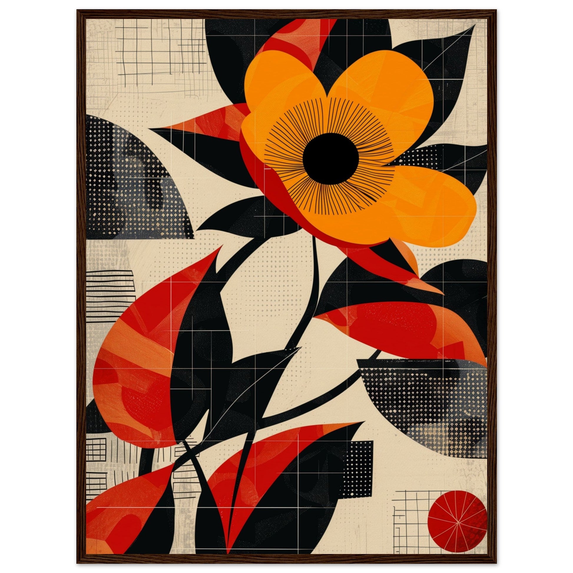 Poster Abstrait Fleur ( 60x80-cm-Bois-foncé)