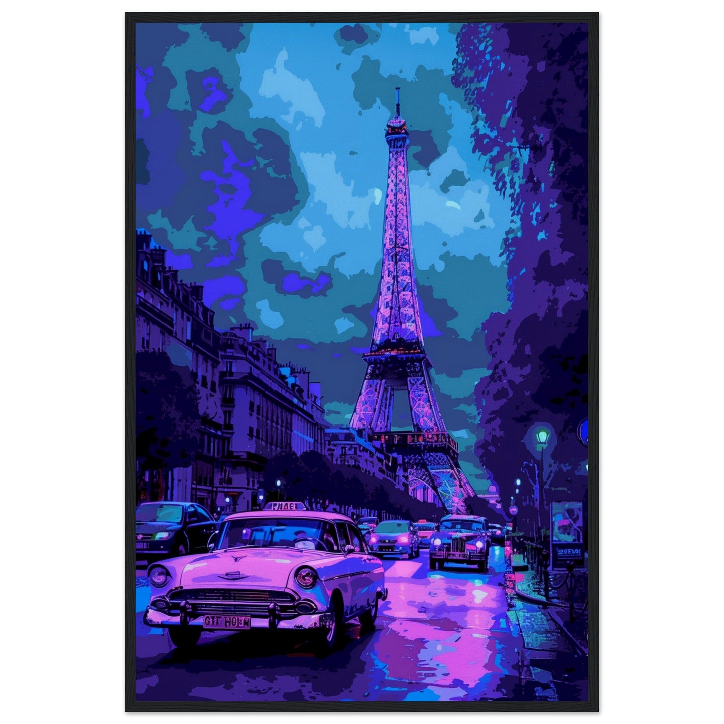 Poster Affiche Paris ( 60x90-cm-Bois-noir)