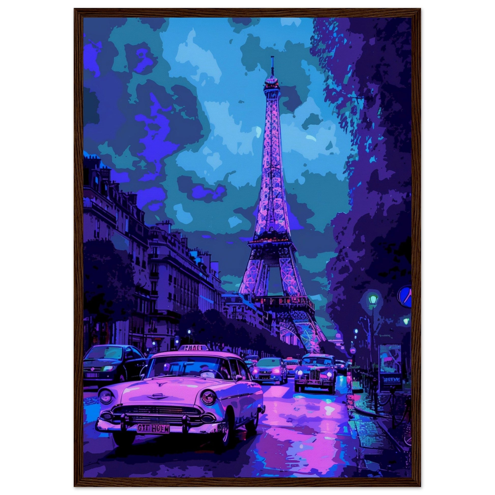 Poster Affiche Paris ( 50x70-cm-Bois-foncé)