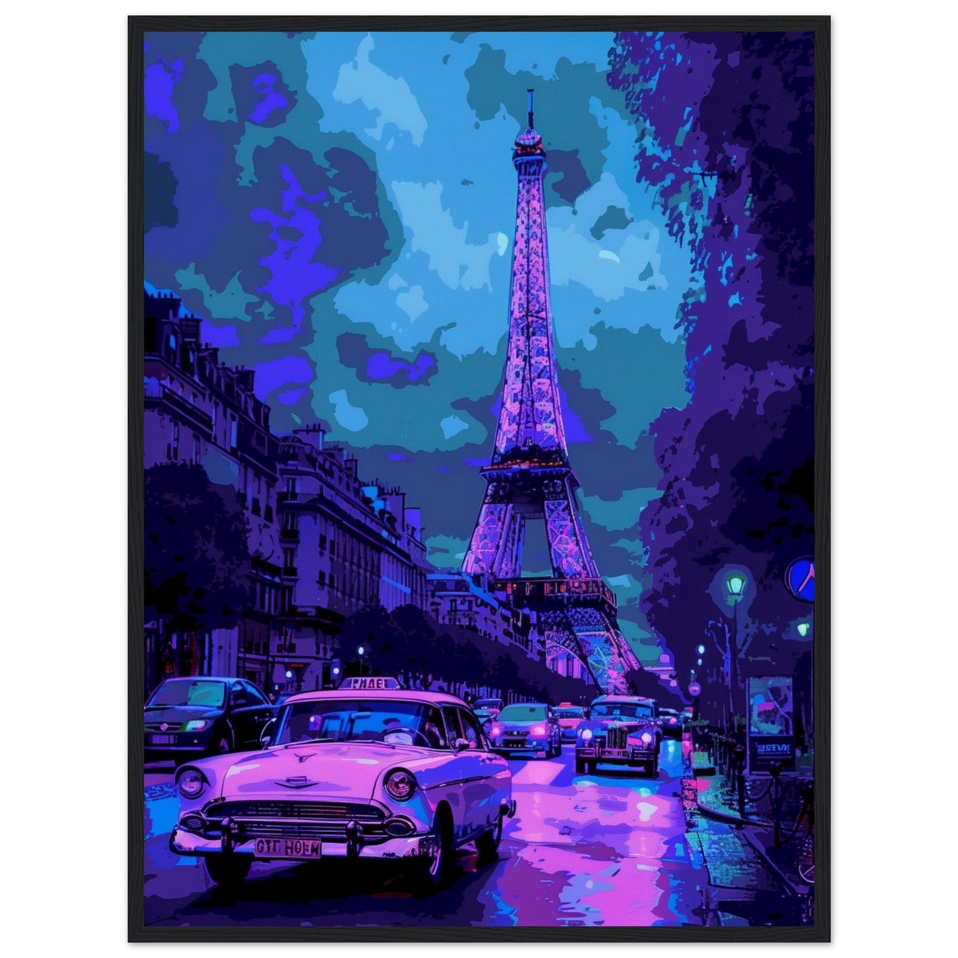 Poster Affiche Paris ( 60x80-cm-Bois-noir)