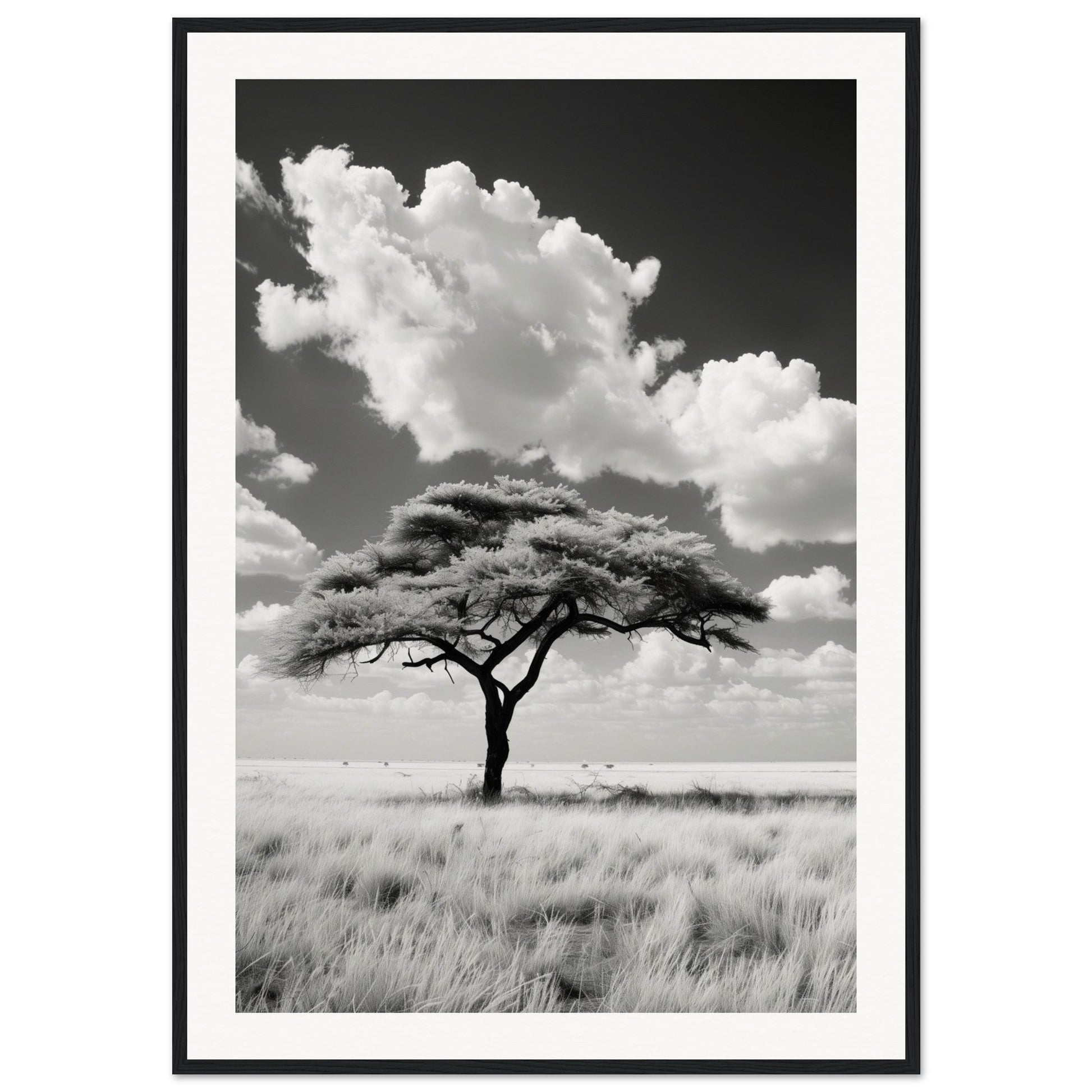 Poster Afrique Noir et Blanc ( 70x100-cm-Bois-noir)