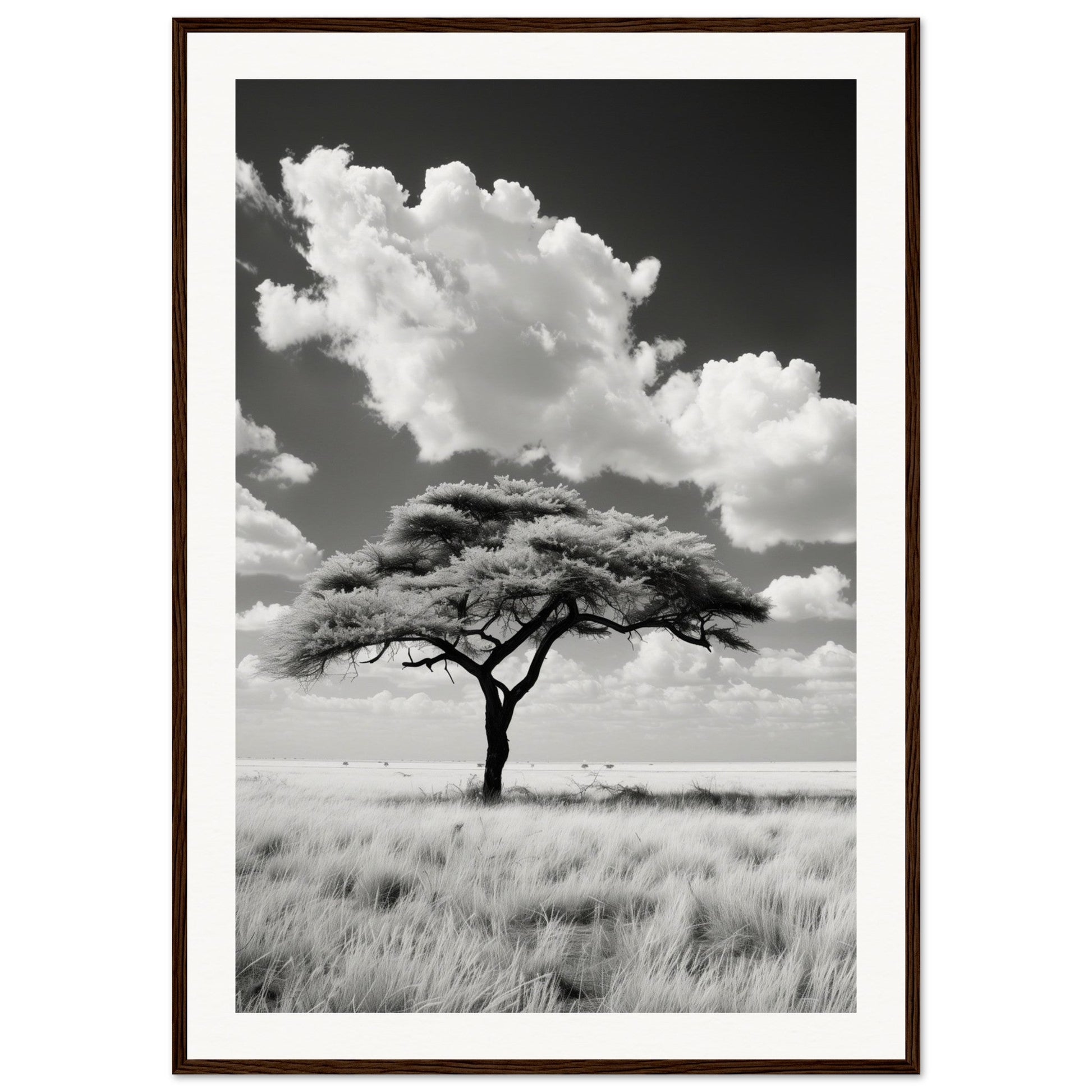 Poster Afrique Noir et Blanc ( 70x100-cm-Bois-foncé)