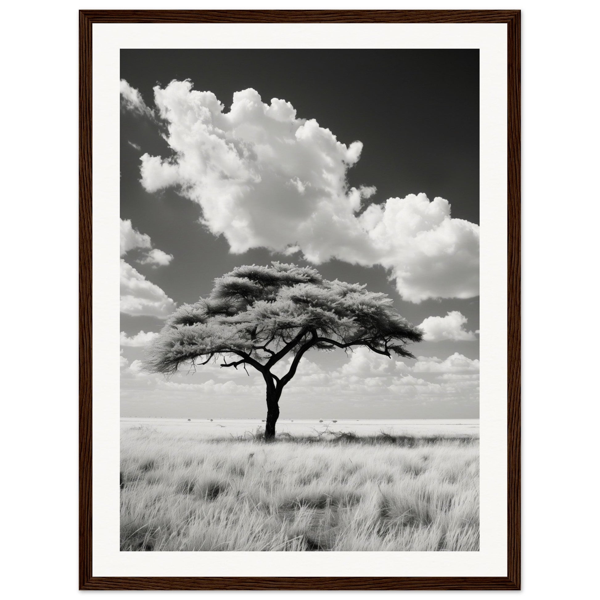 Poster Afrique Noir et Blanc ( 45x60-cm-Bois-foncé)