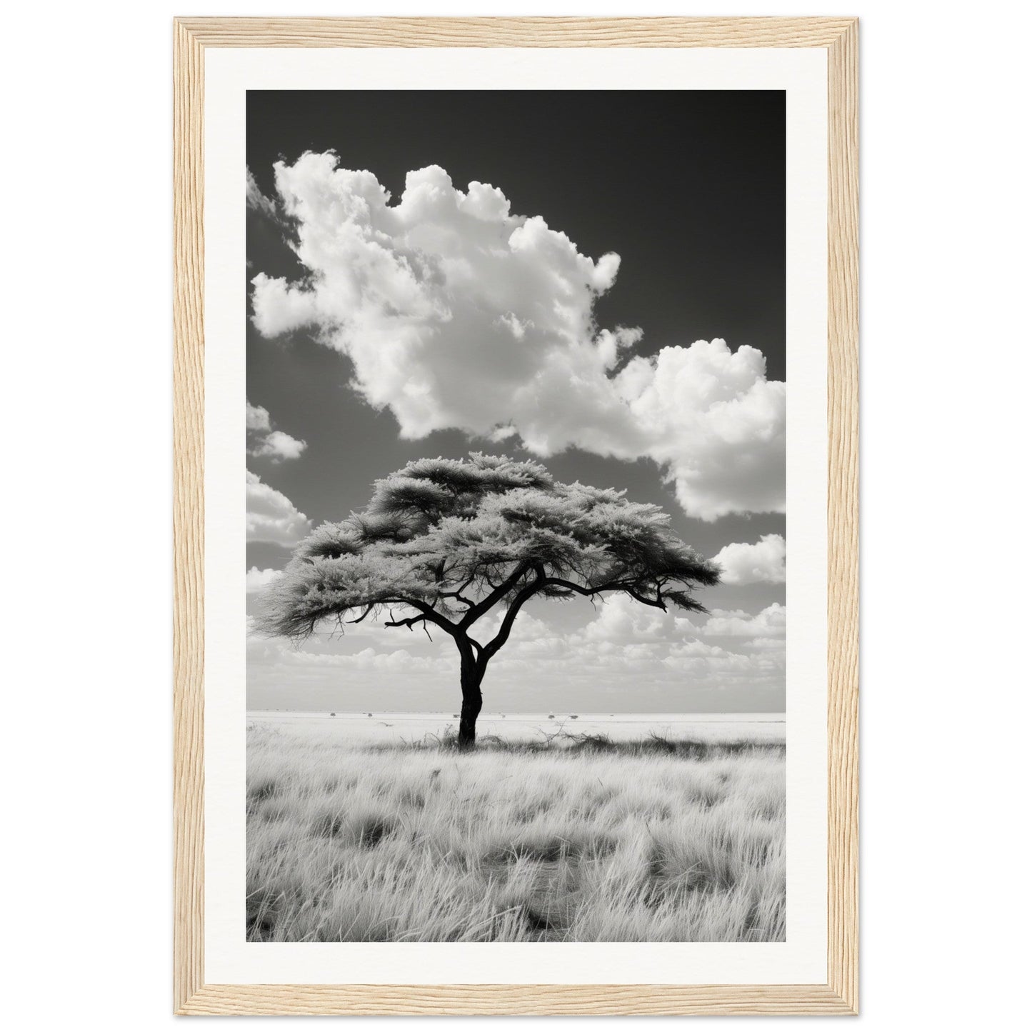 Poster Afrique Noir et Blanc ( 30x45-cm-Bois-clair)