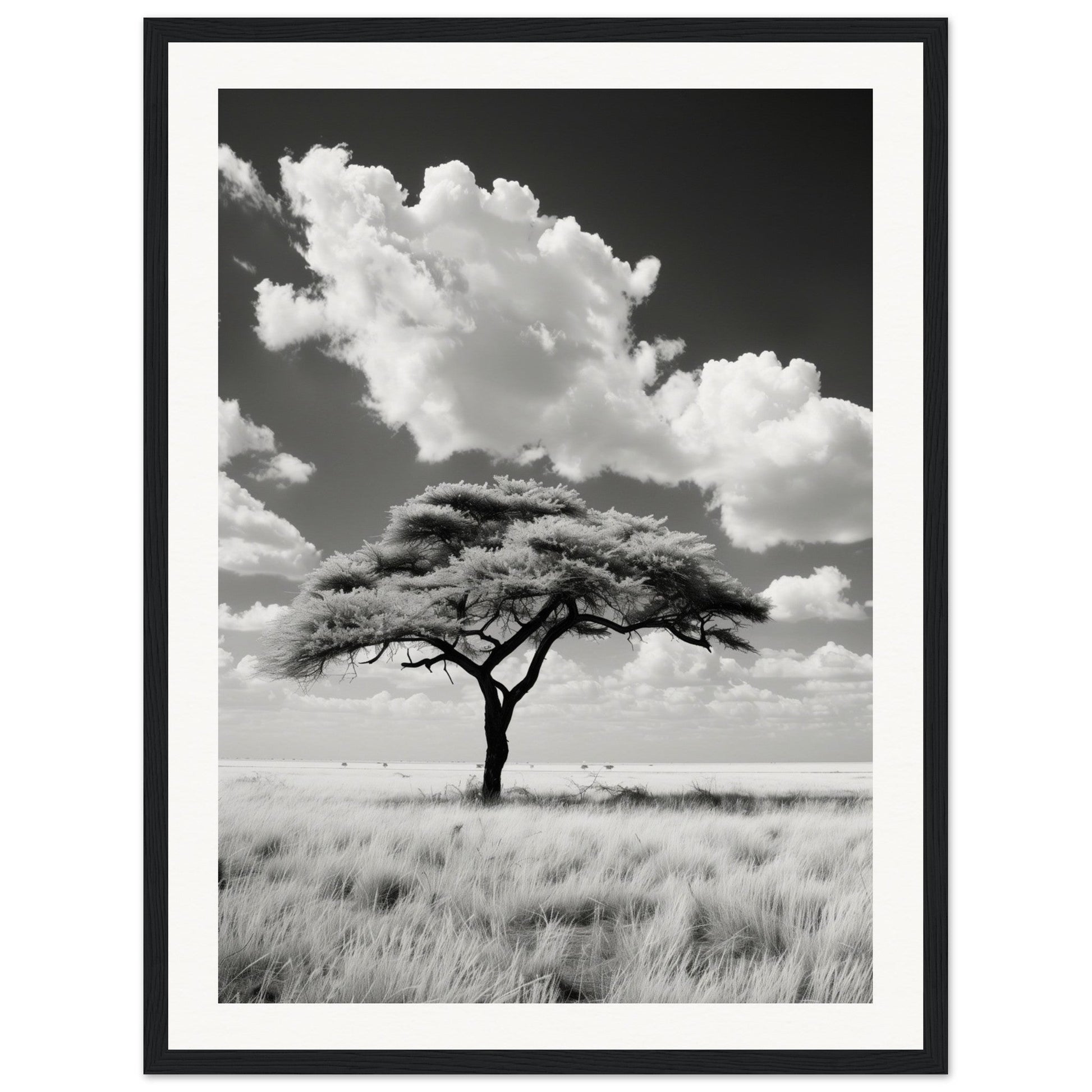 Poster Afrique Noir et Blanc ( 45x60-cm-Bois-noir)