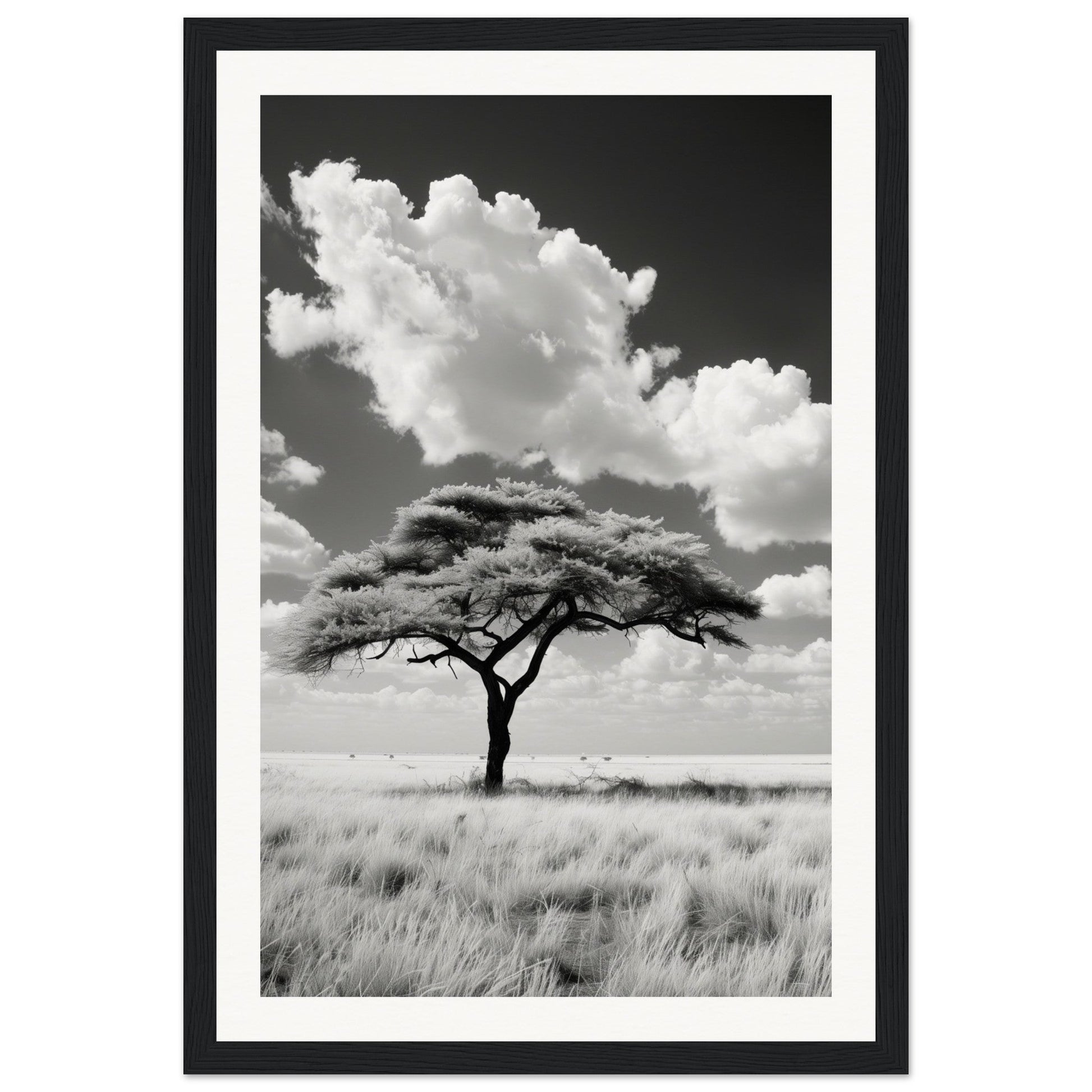 Poster Afrique Noir et Blanc ( 30x45-cm-Bois-noir)