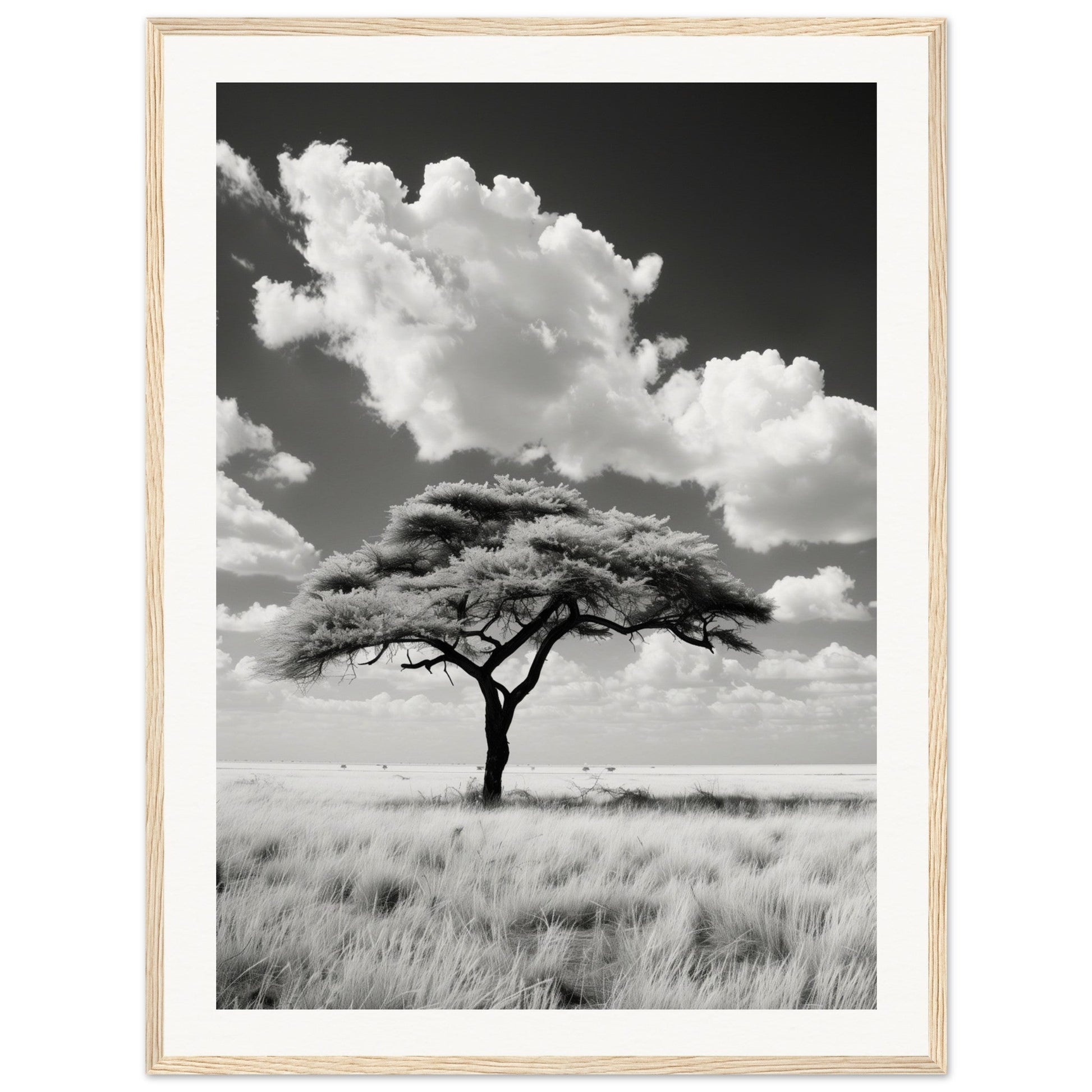 Poster Afrique Noir et Blanc ( 60x80-cm-Bois-clair)