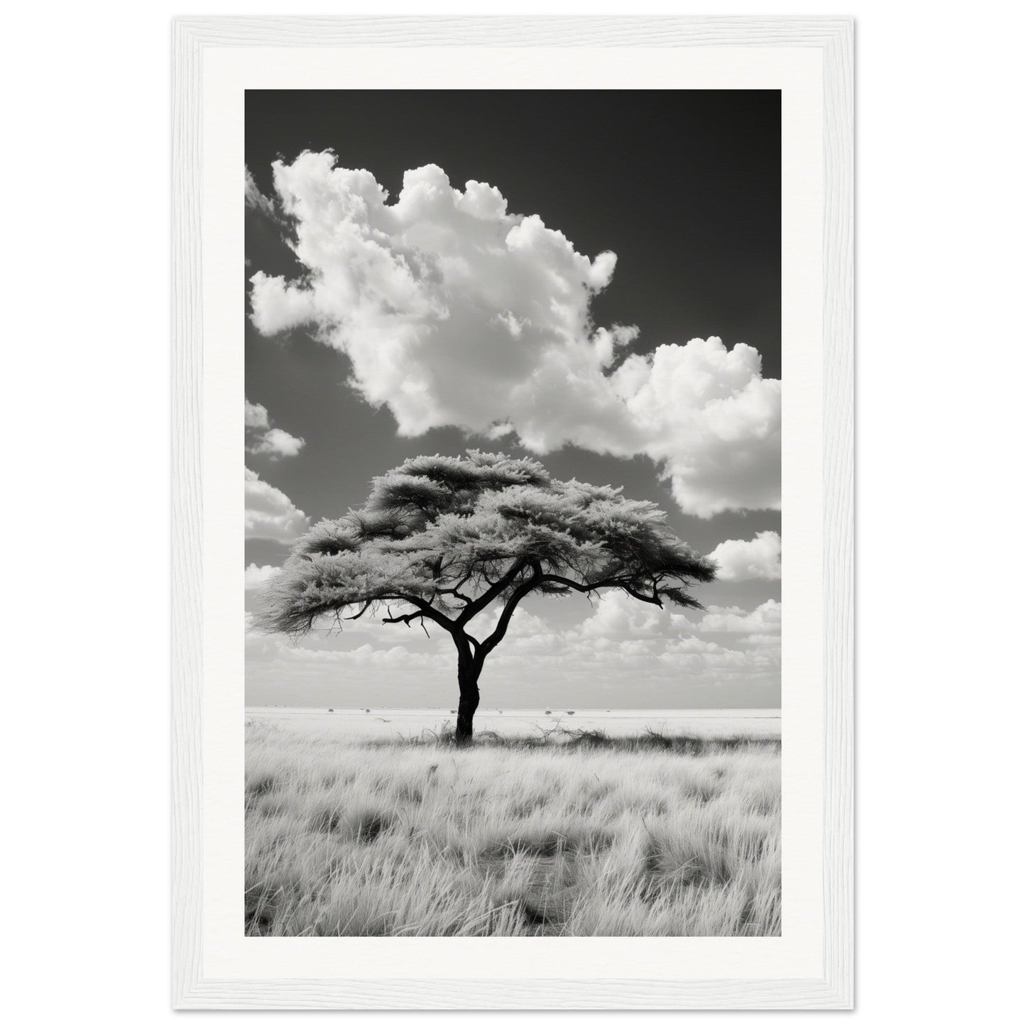 Poster Afrique Noir et Blanc ( 30x45-cm-Bois-blanc)