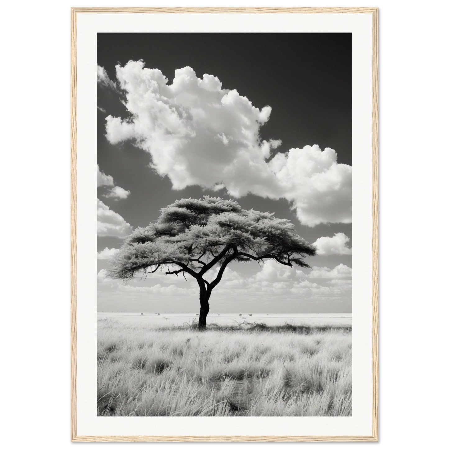 Poster Afrique Noir et Blanc ( 70x100-cm-Bois-clair)