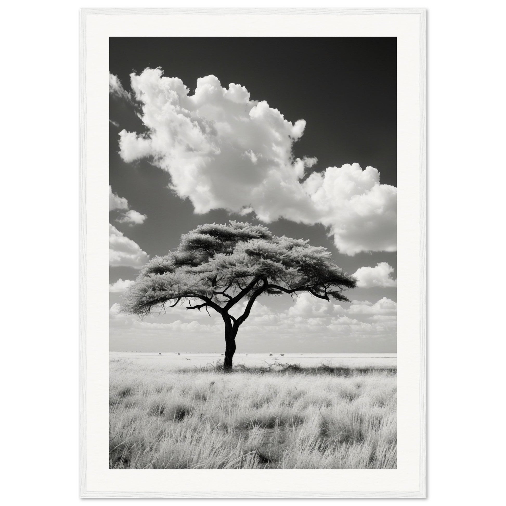 Poster Afrique Noir et Blanc ( 70x100-cm-Bois-blanc)