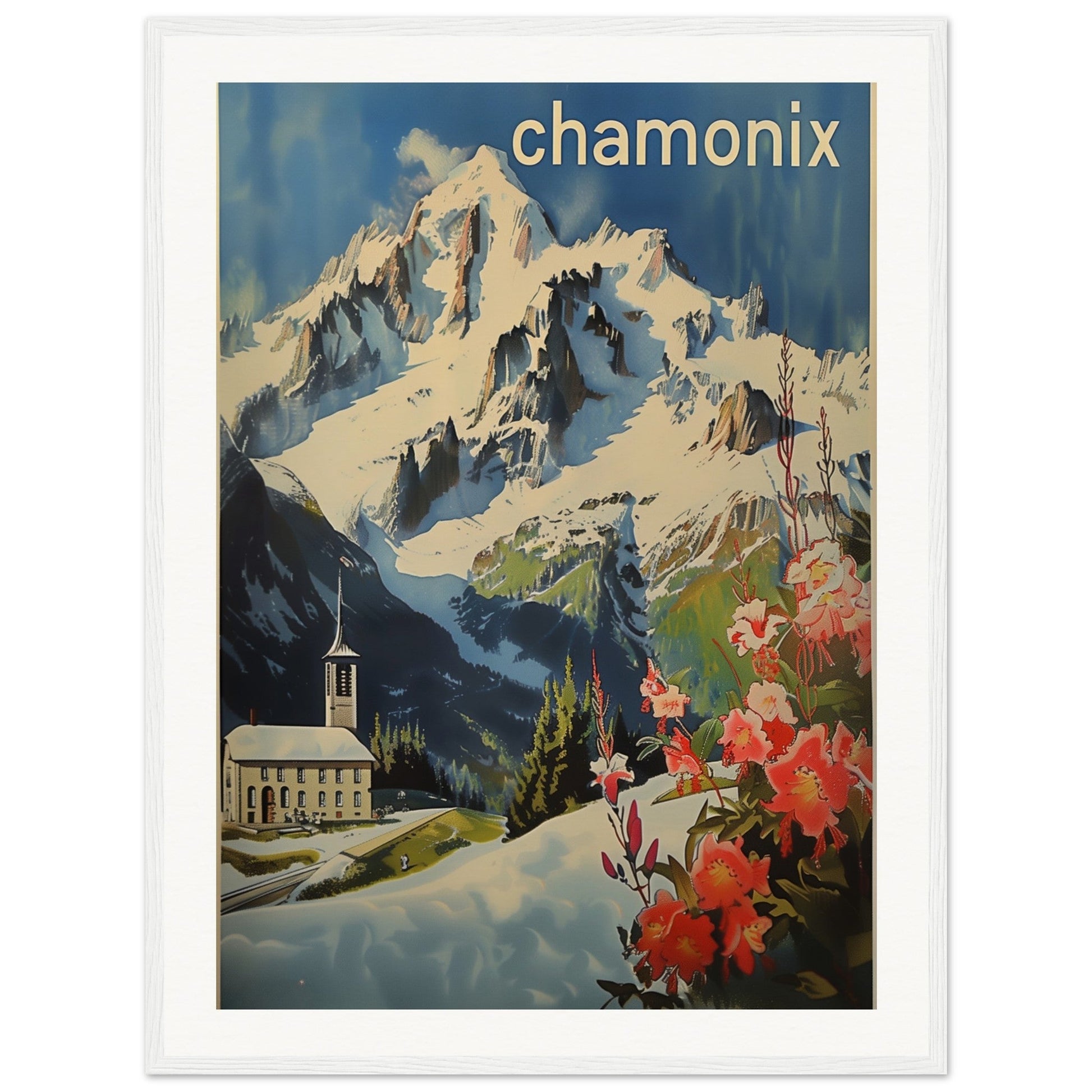 Poster Ancien Chamonix Mont Blanc ( 60x80-cm-Bois-blanc)