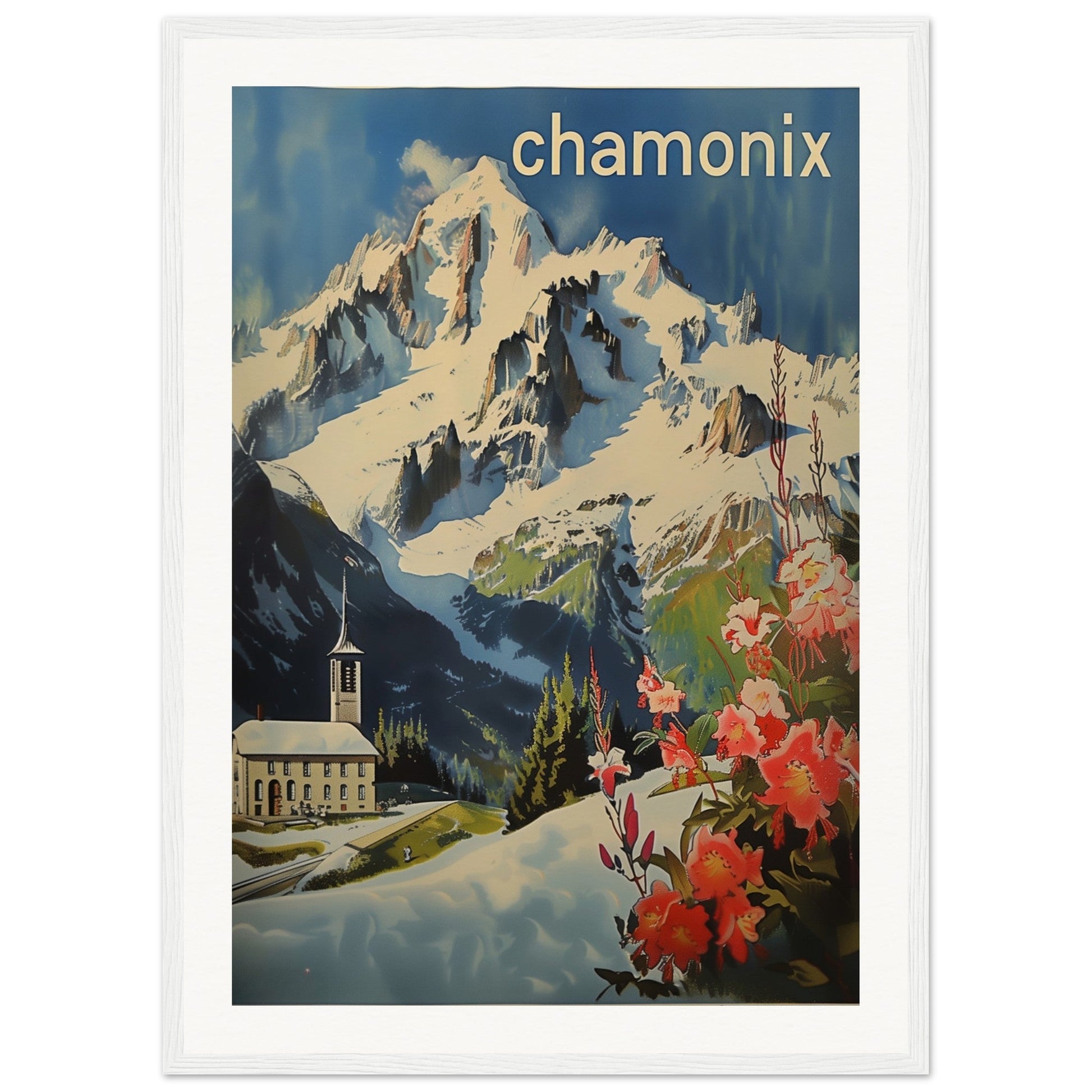 Poster Ancien Chamonix Mont Blanc ( 50x70-cm-Bois-blanc)