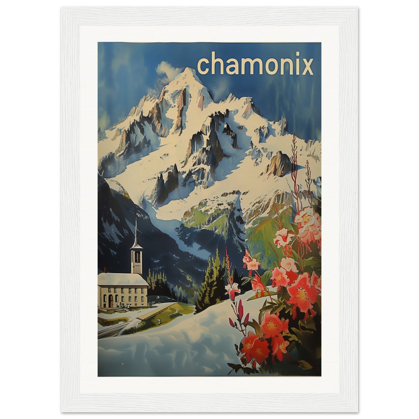 Poster Ancien Chamonix Mont Blanc ( 21x29.7-cm-Bois-blanc)