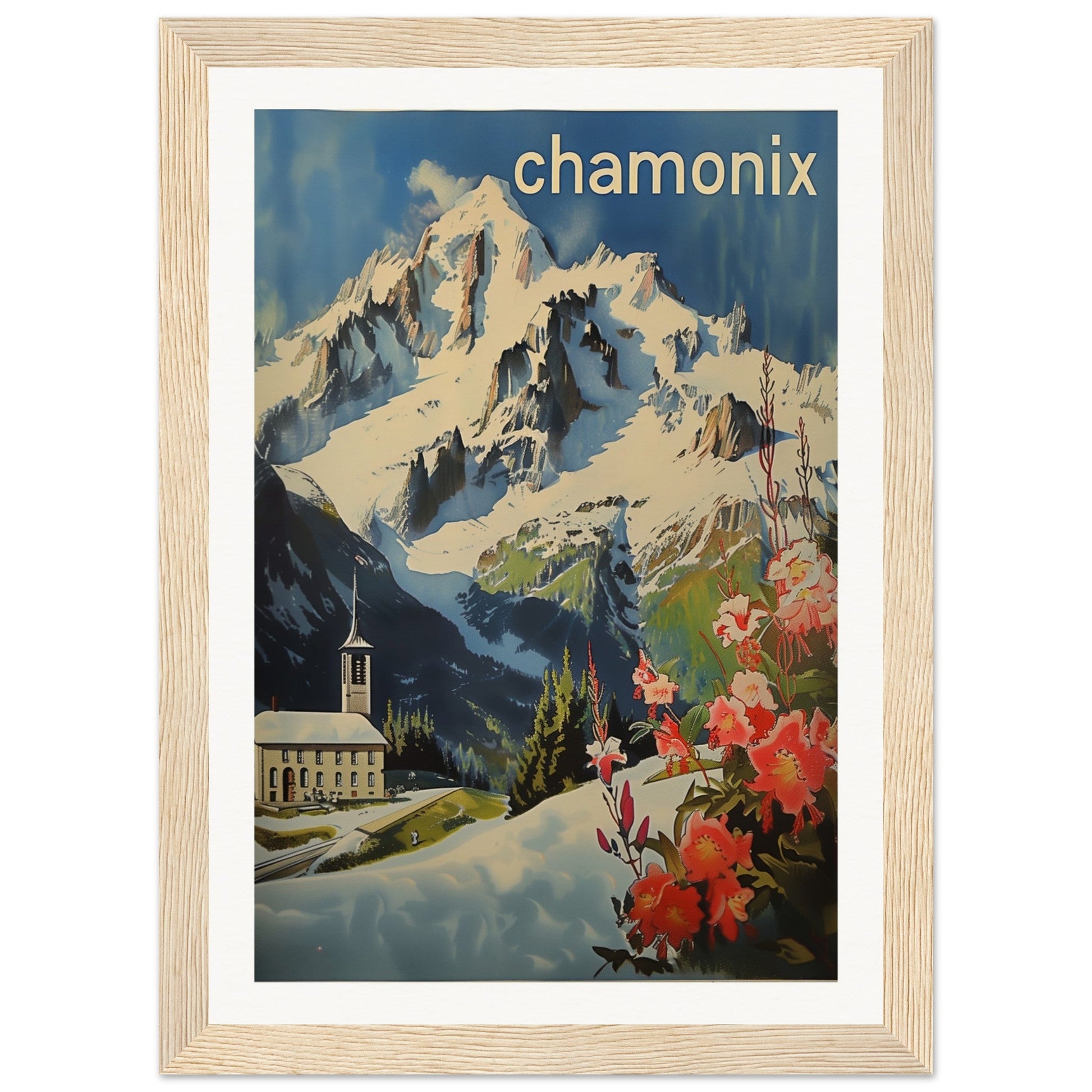 Poster Ancien Chamonix Mont Blanc ( 21x29.7-cm-Bois-clair)