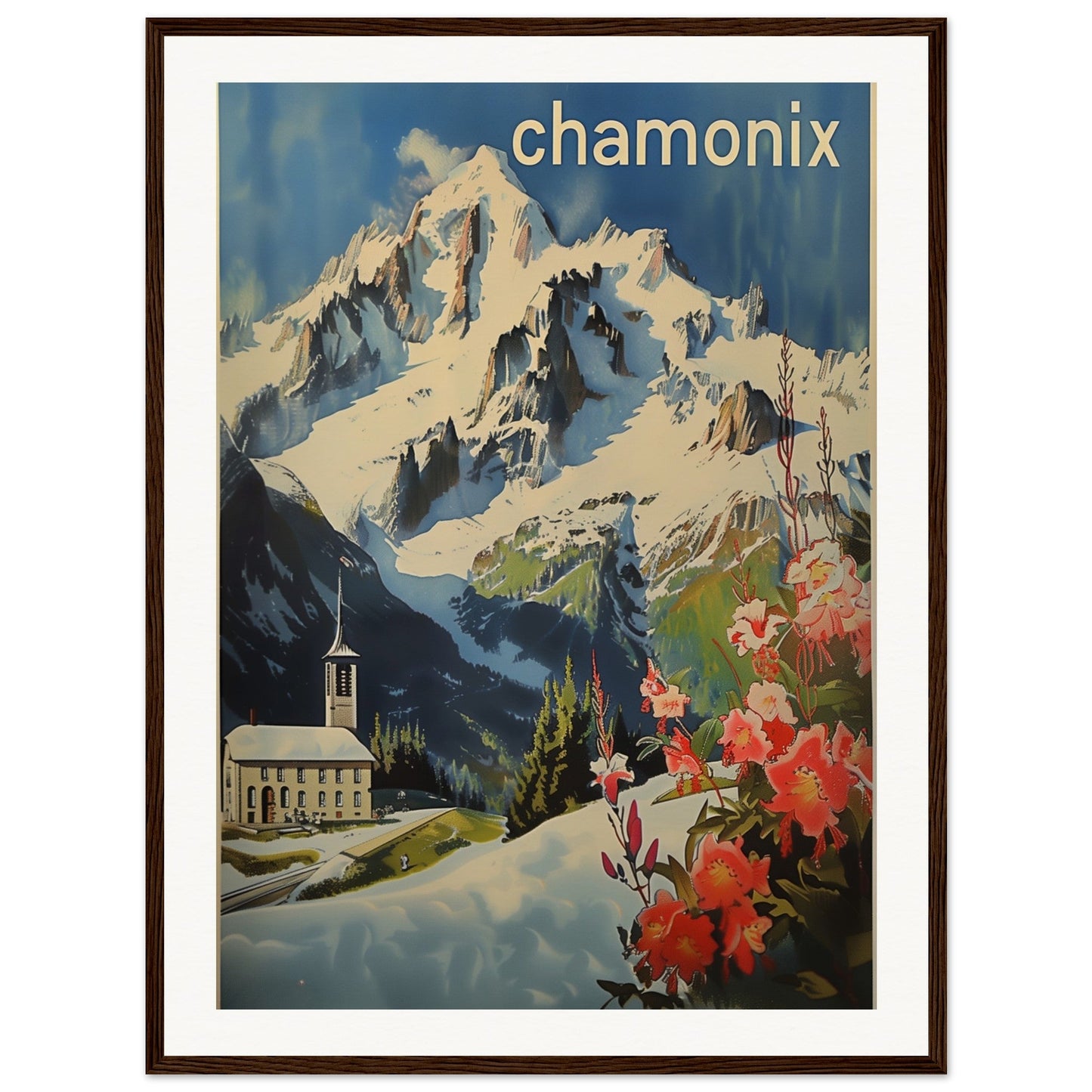 Poster Ancien Chamonix Mont Blanc ( 60x80-cm-Bois-foncé)