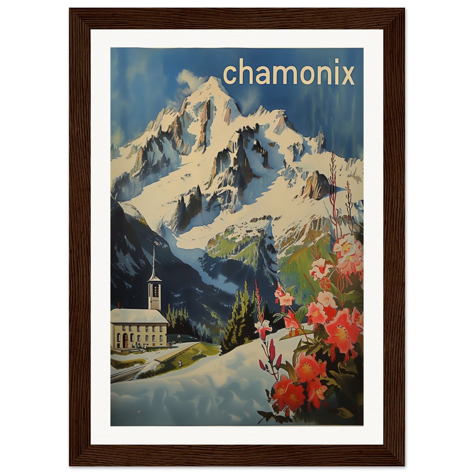 Poster Ancien Chamonix Mont Blanc ( 21x29.7-cm-Bois-foncé)