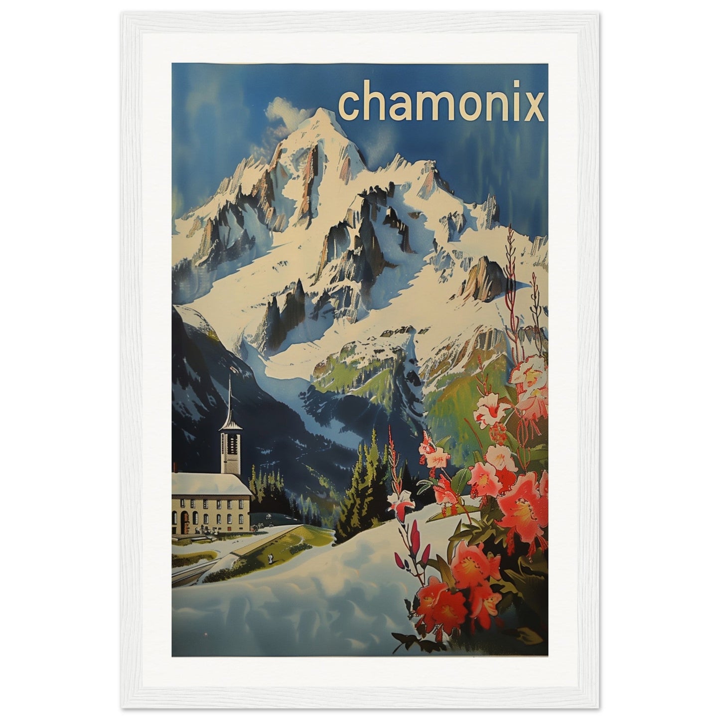 Poster Ancien Chamonix Mont Blanc ( 30x45-cm-Bois-blanc)