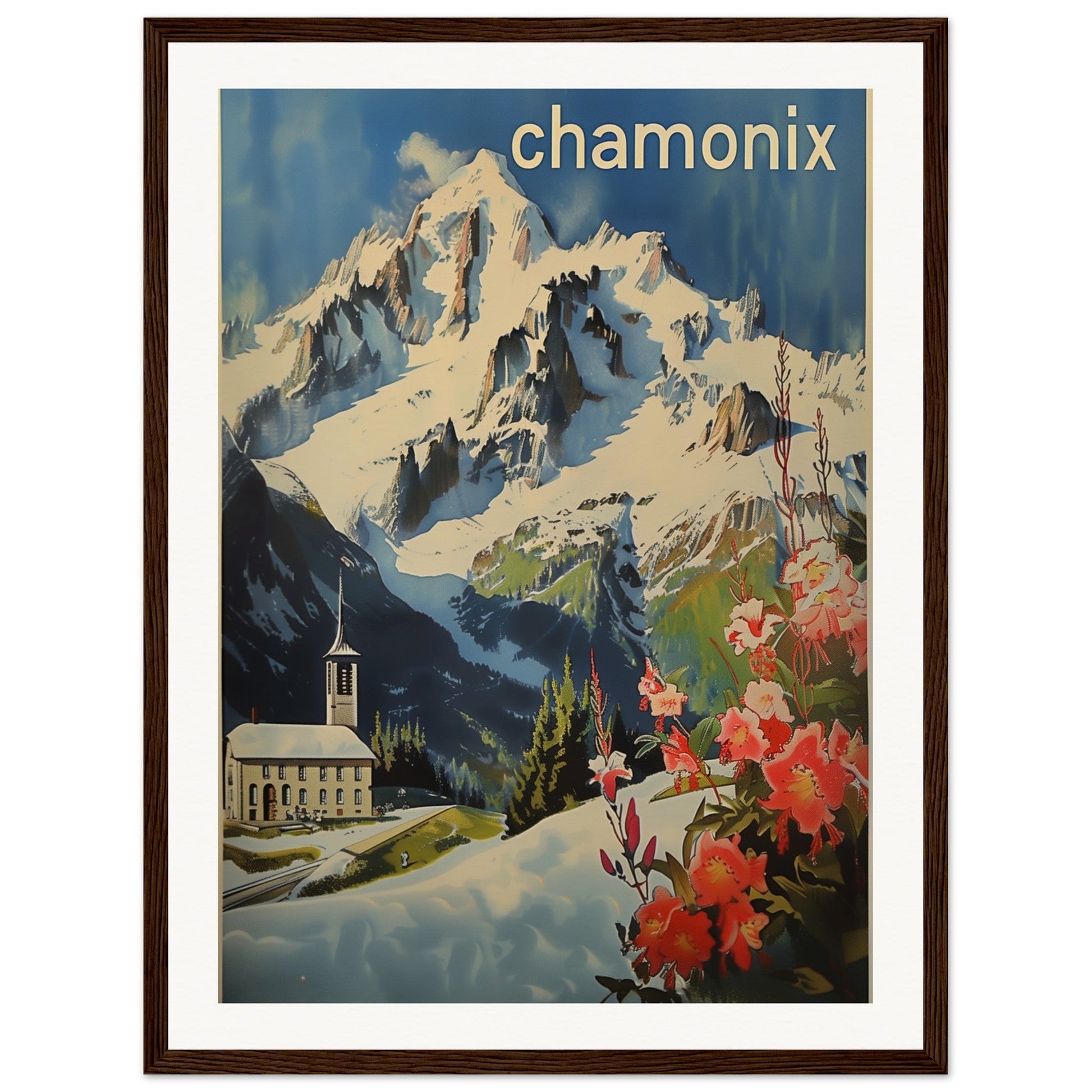 Poster Ancien Chamonix Mont Blanc ( 45x60-cm-Bois-foncé)