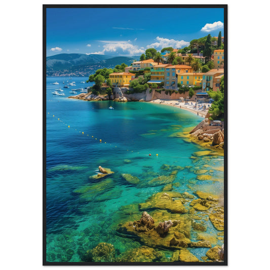 Poster Ancien Côte d'Azur ( 70x100-cm-Bois-noir)