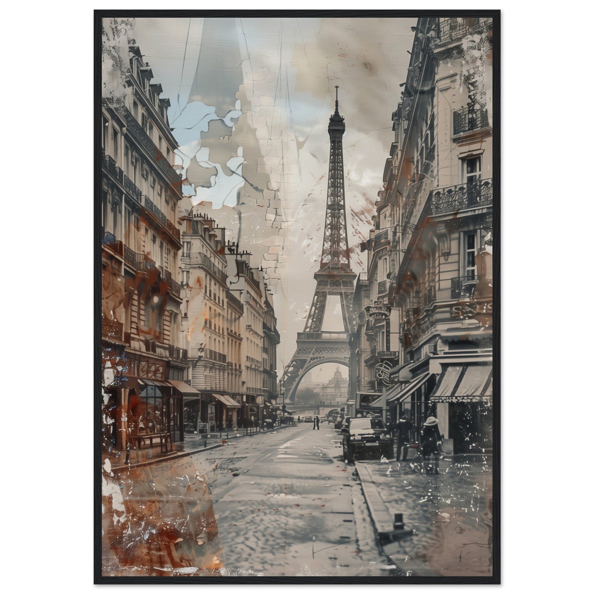 Poster Ancien Paris ( 70x100-cm-Bois-noir)