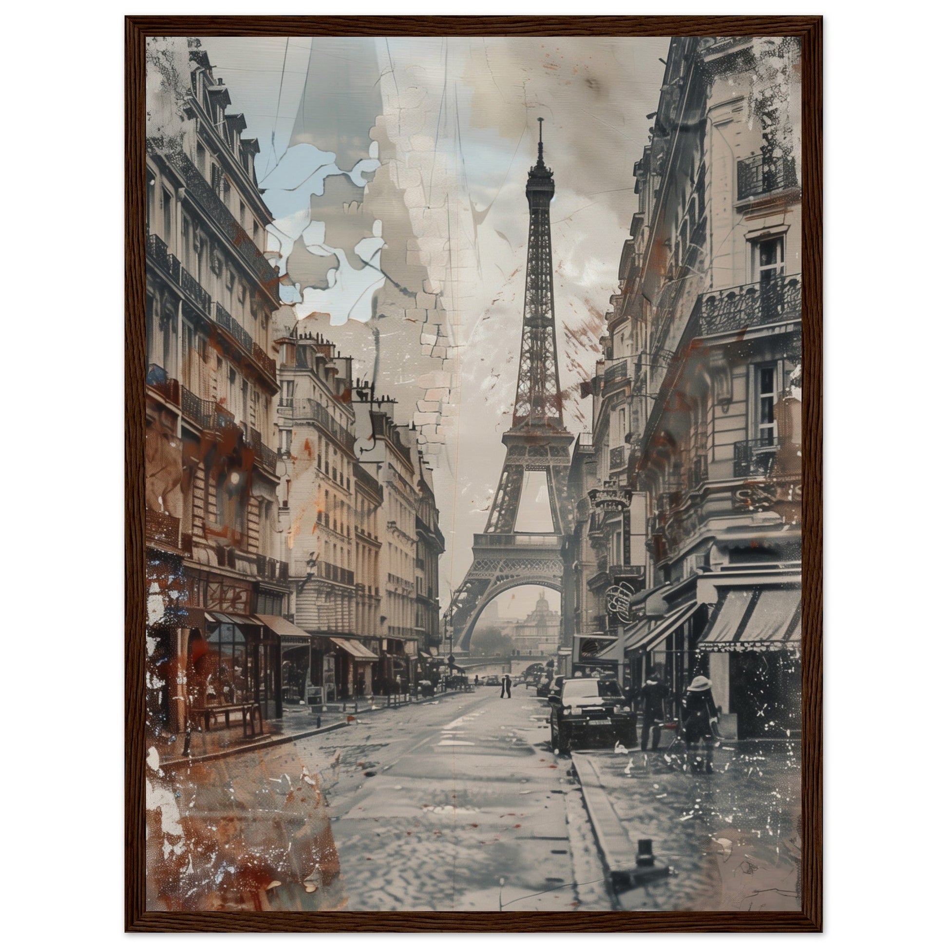 Poster Ancien Paris ( 45x60-cm-Bois-foncé)