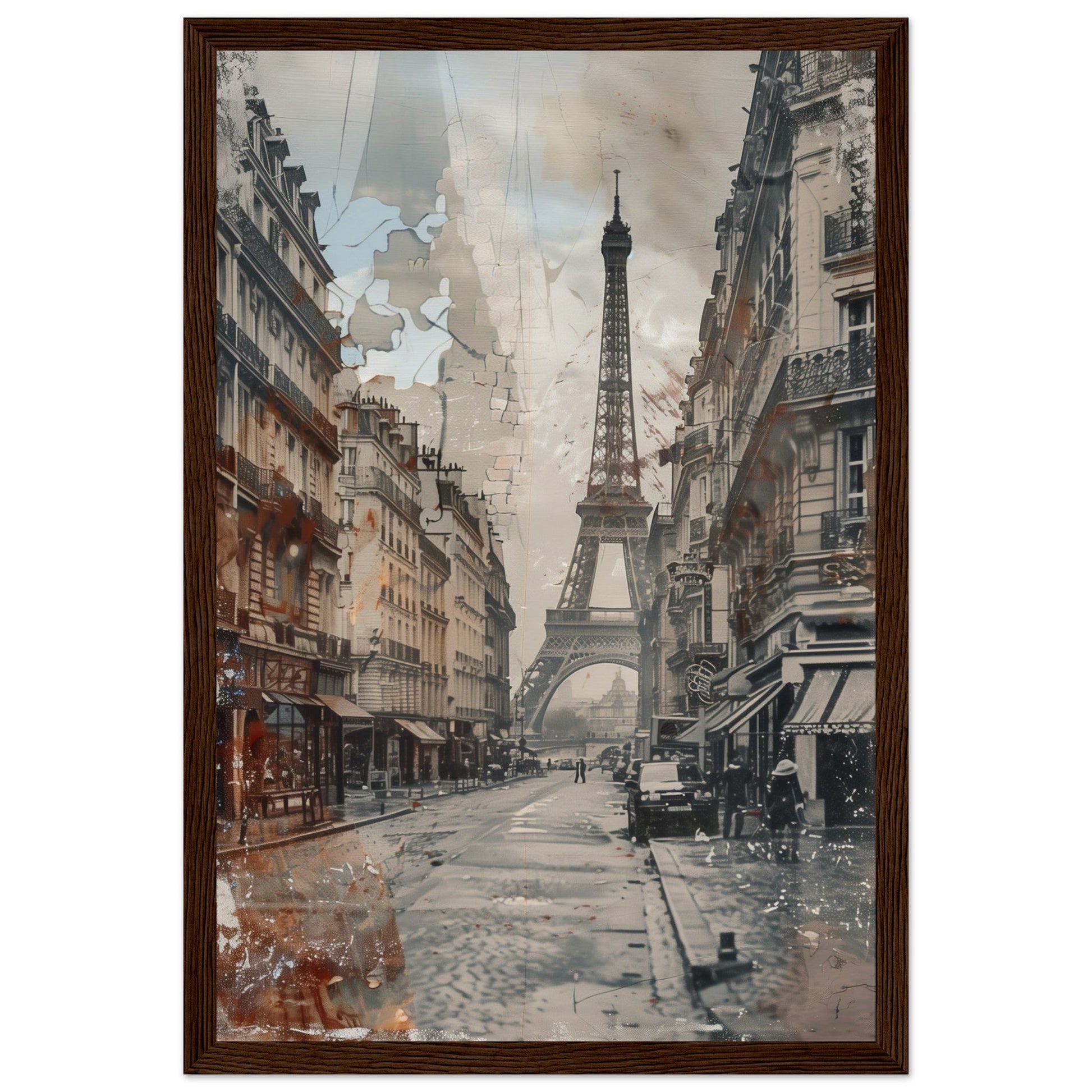 Poster Ancien Paris ( 30x45-cm-Bois-foncé)