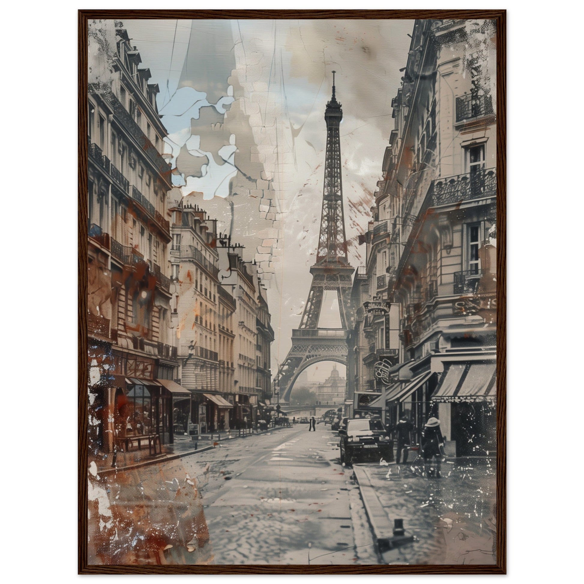 Poster Ancien Paris ( 60x80-cm-Bois-foncé)