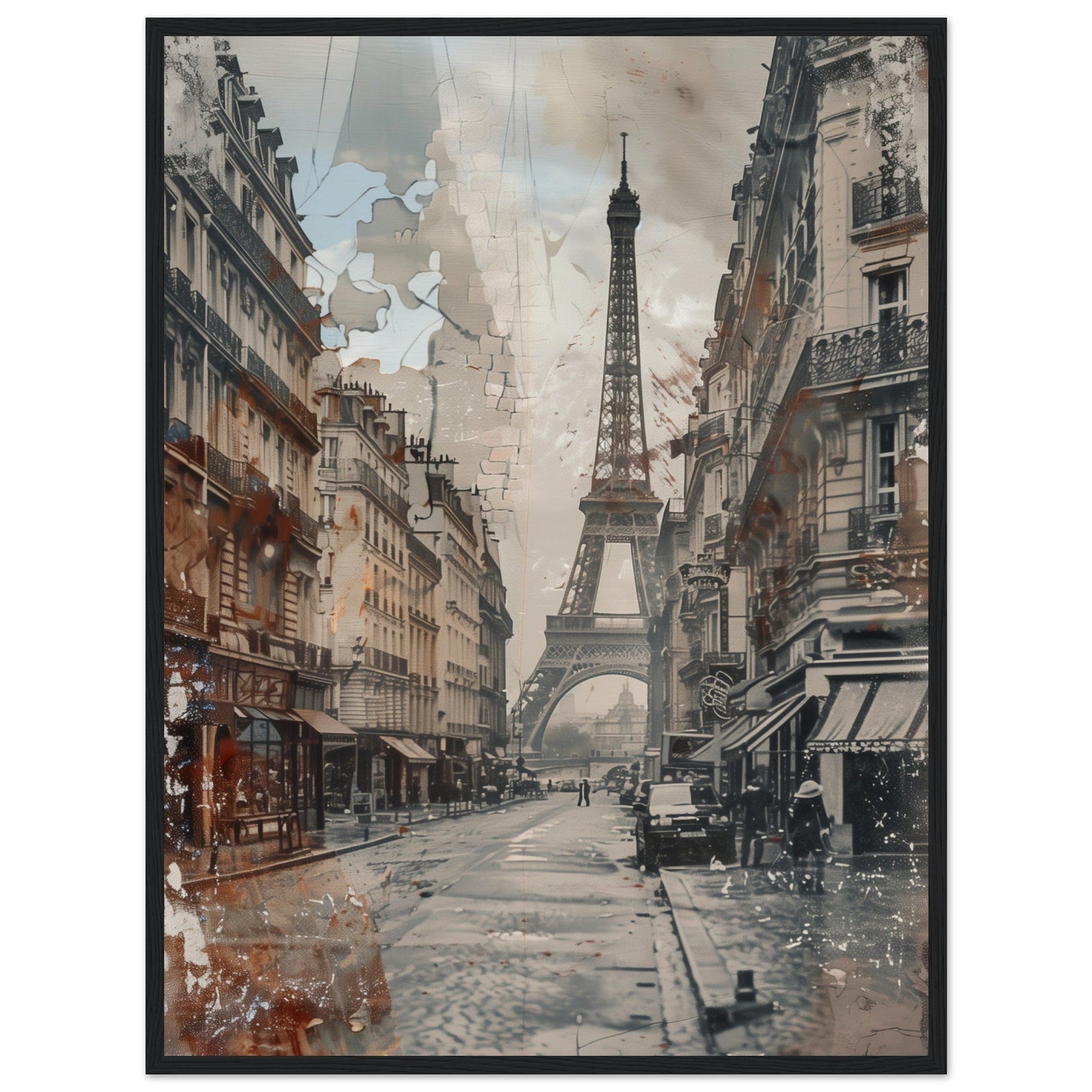 Poster Ancien Paris ( 60x80-cm-Bois-noir)