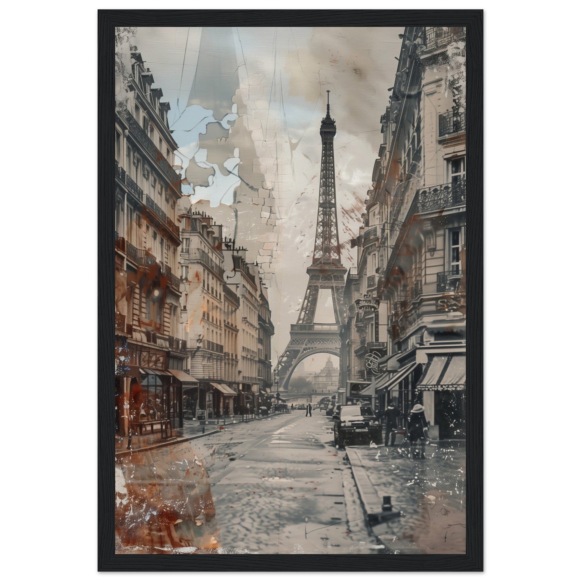 Poster Ancien Paris ( 30x45-cm-Bois-noir)