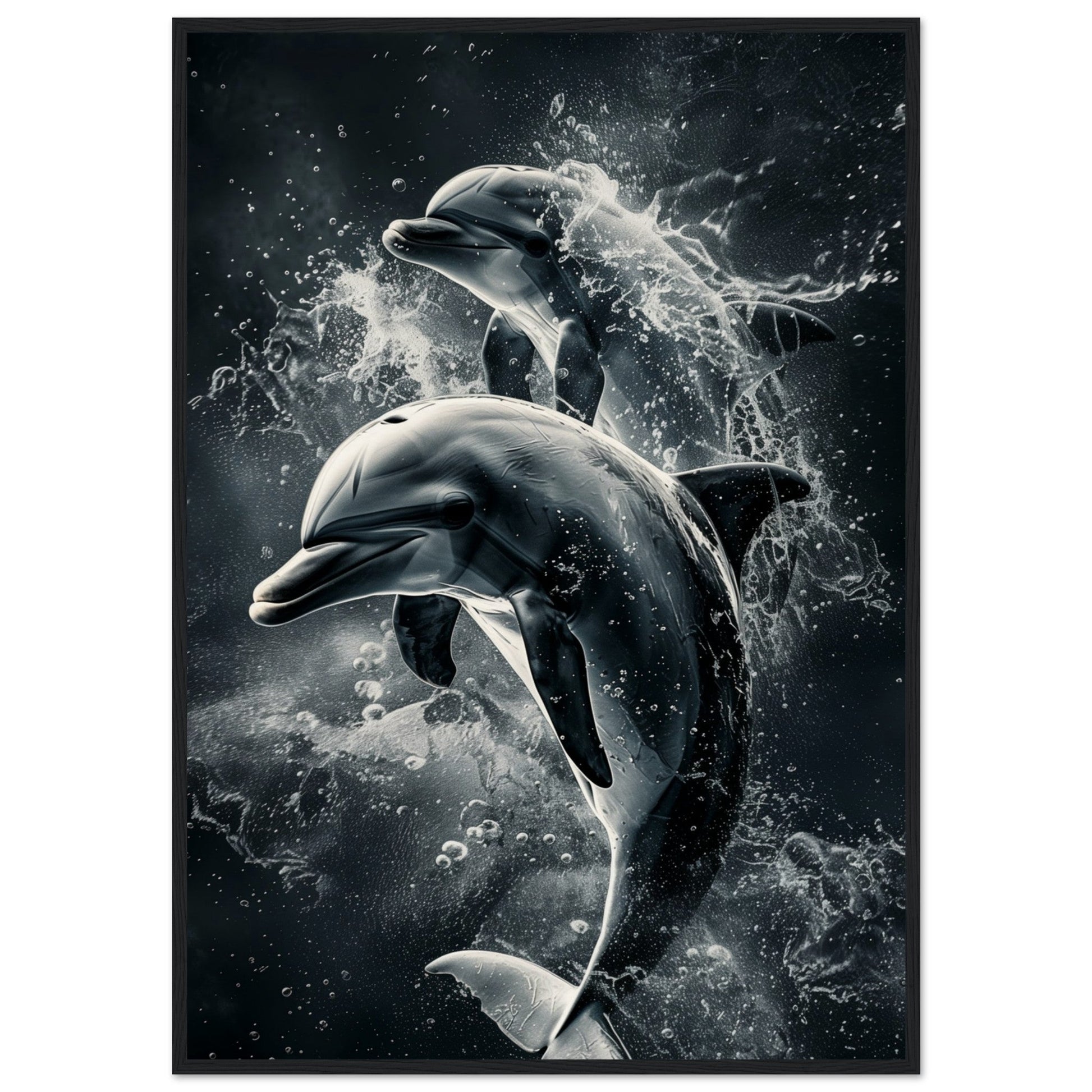 Poster Animaux Dauphin ( 70x100-cm-Bois-noir)